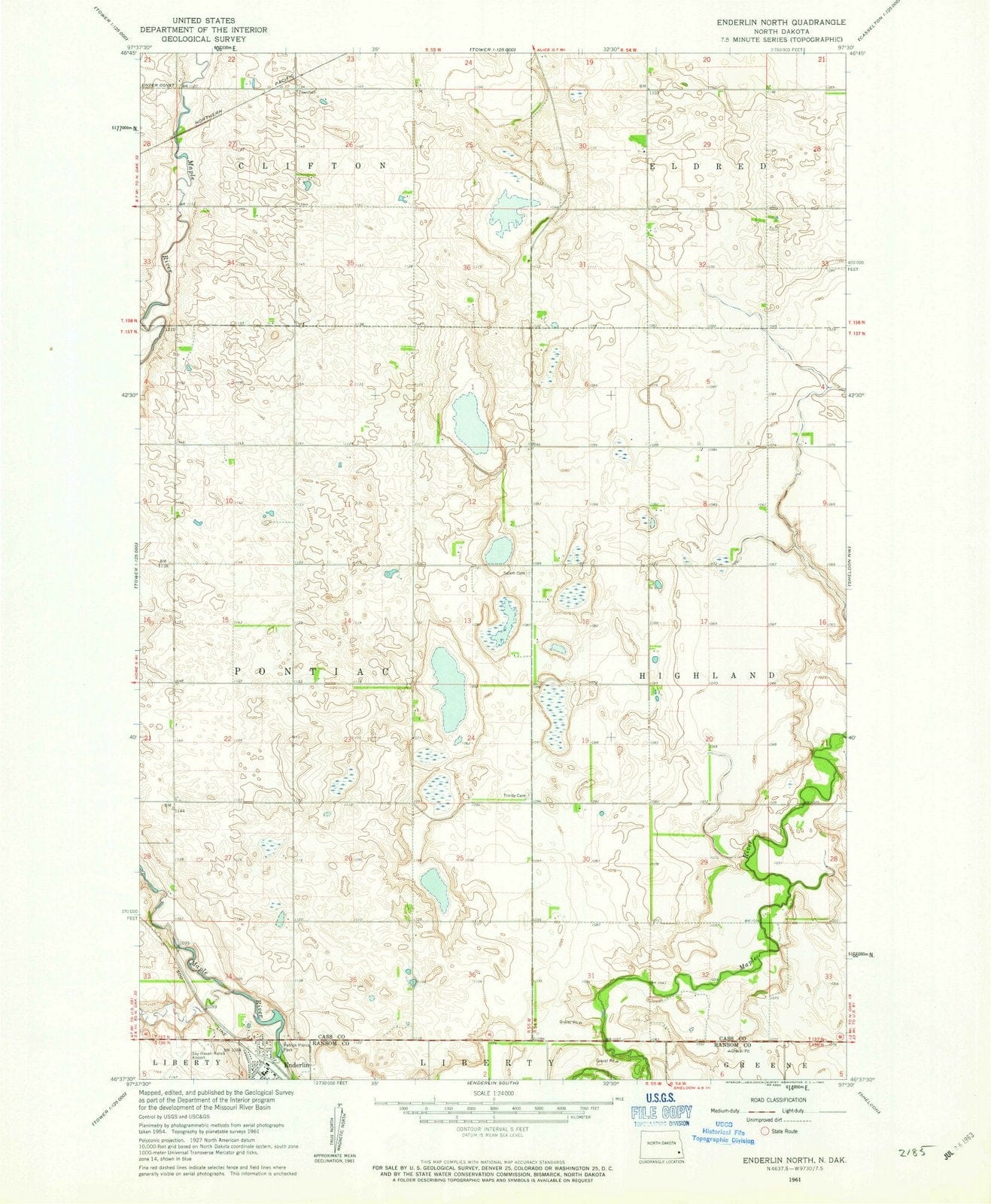 1961 Enderlin North, ND - North Dakota - USGS Topographic Map