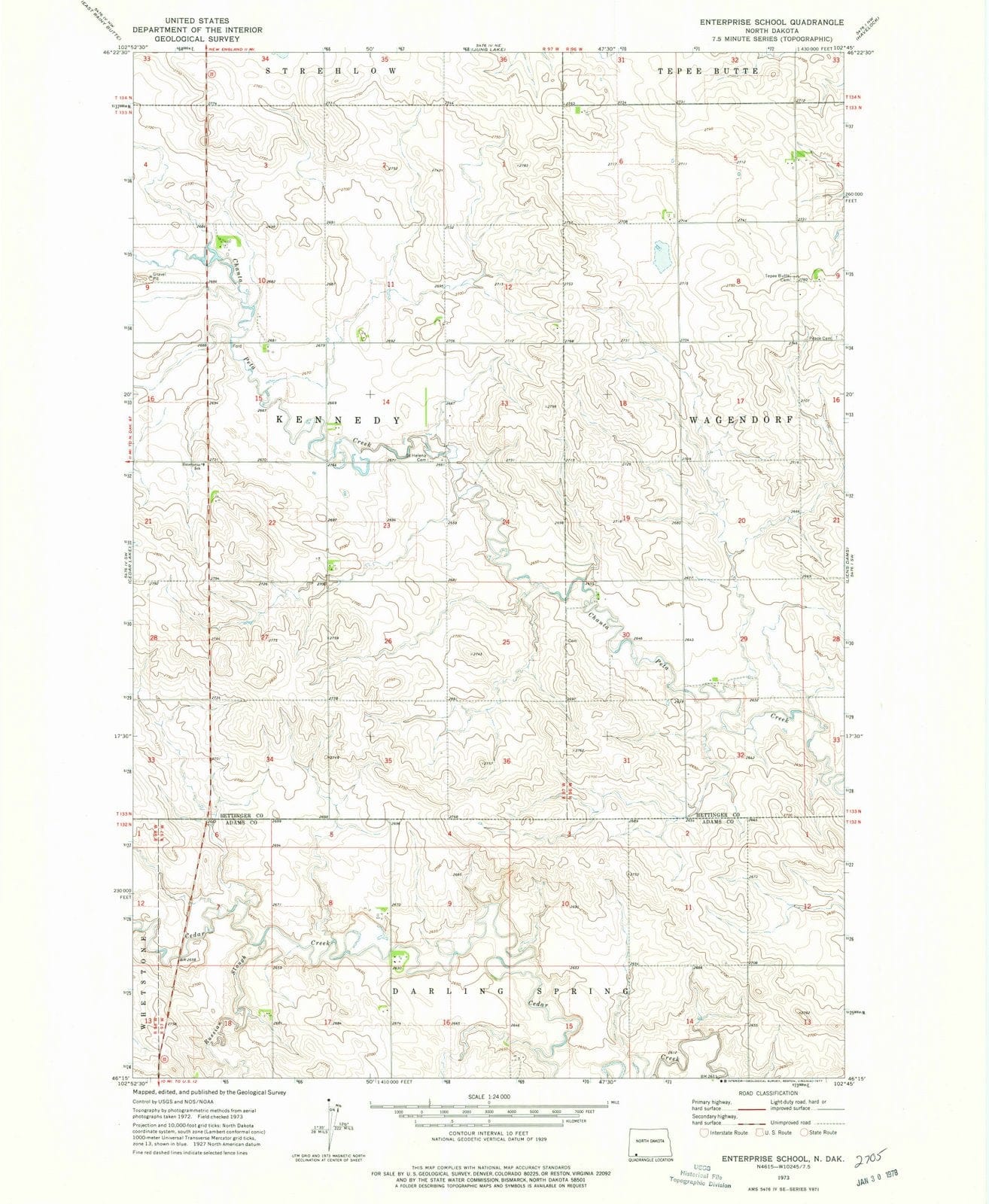 1973 Enterprise School, ND - North Dakota - USGS Topographic Map