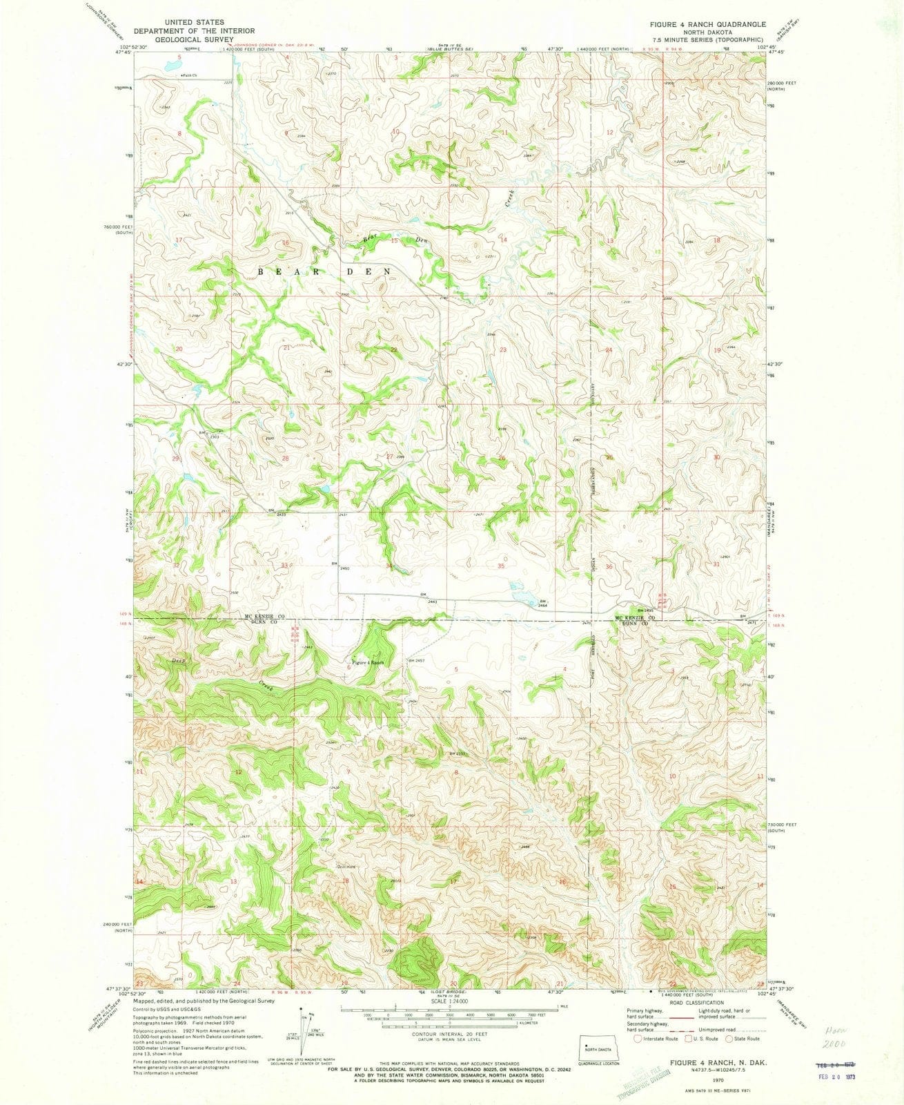 1970 Figure 4 Ranch, ND - North Dakota - USGS Topographic Map