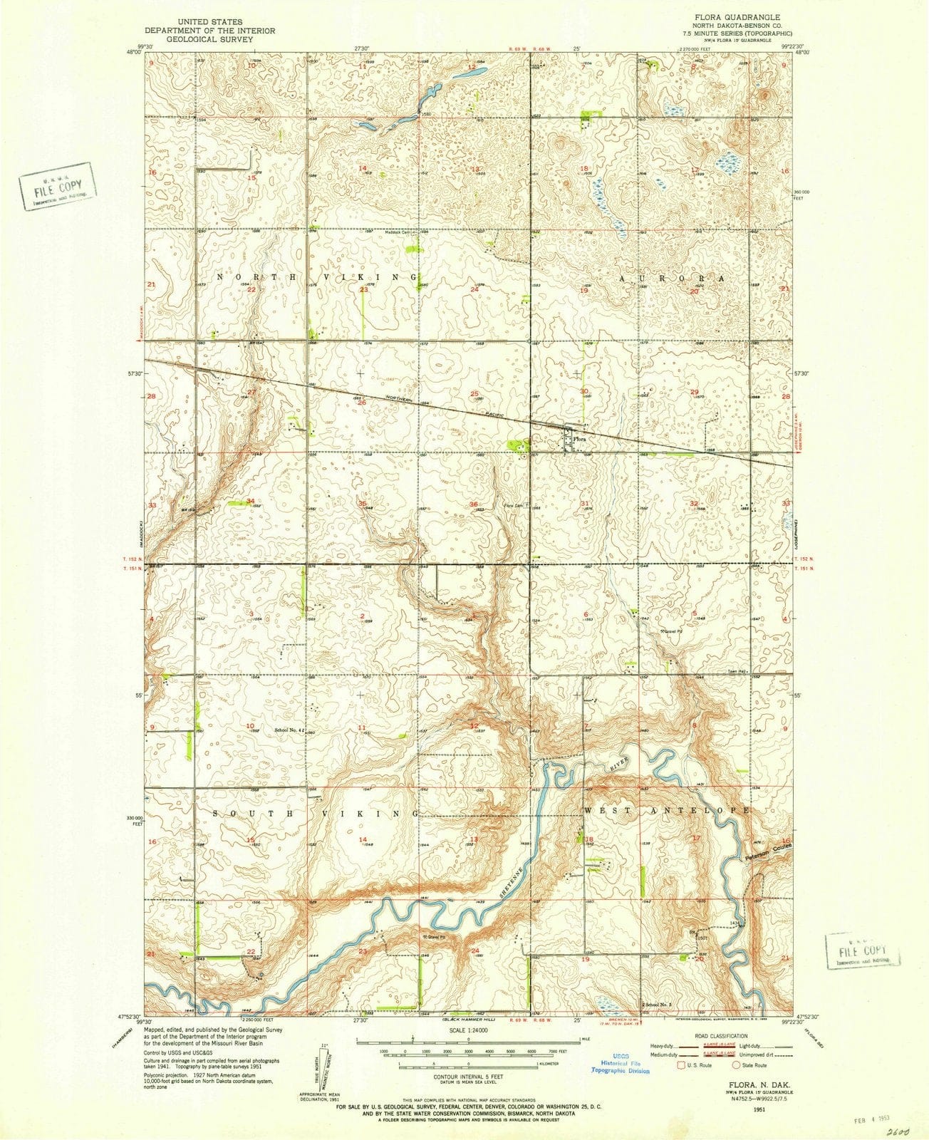 1951 Flora, ND - North Dakota - USGS Topographic Map v2