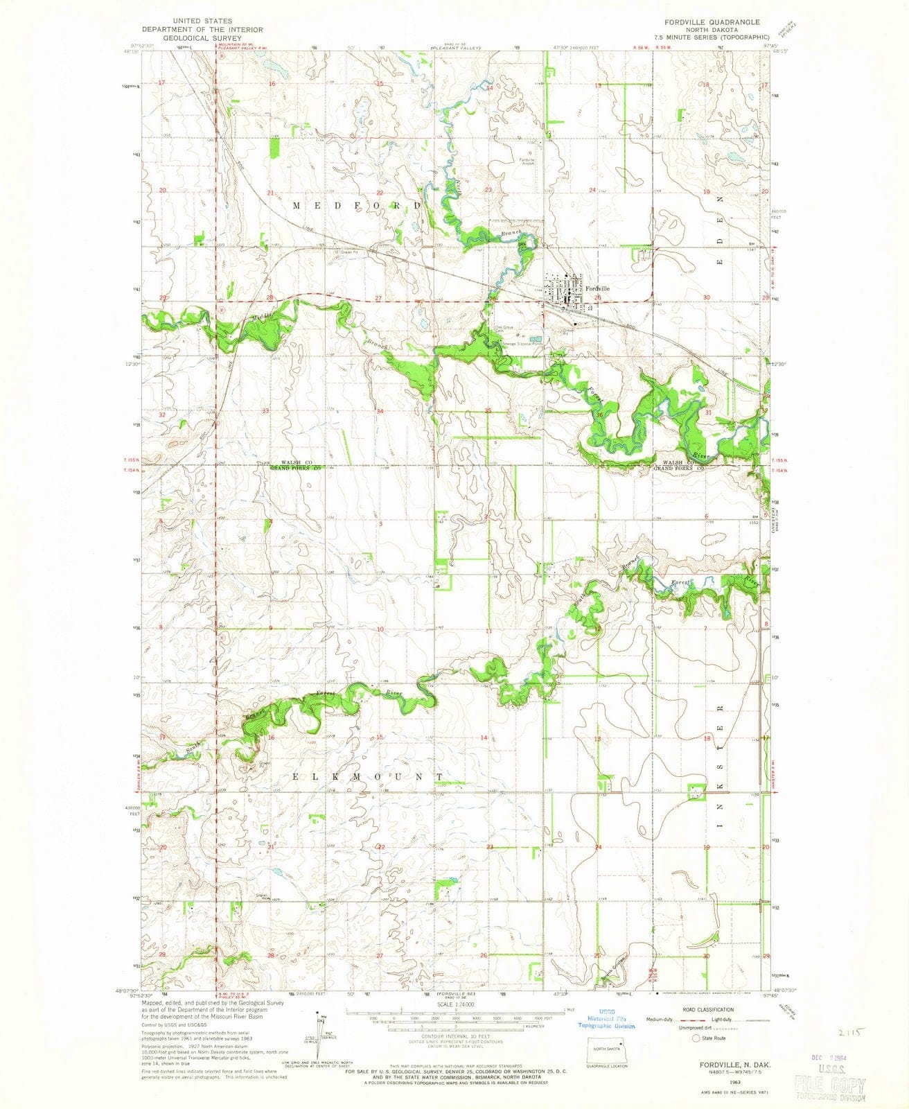 1963 Fordville, ND - North Dakota - USGS Topographic Map