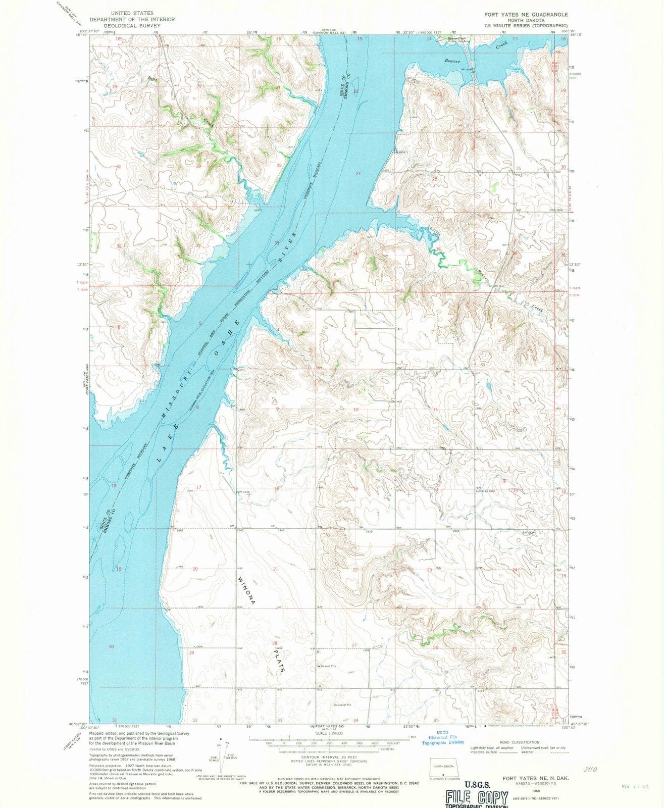 1968 Fort Yates, ND - North Dakota - USGS Topographic Map