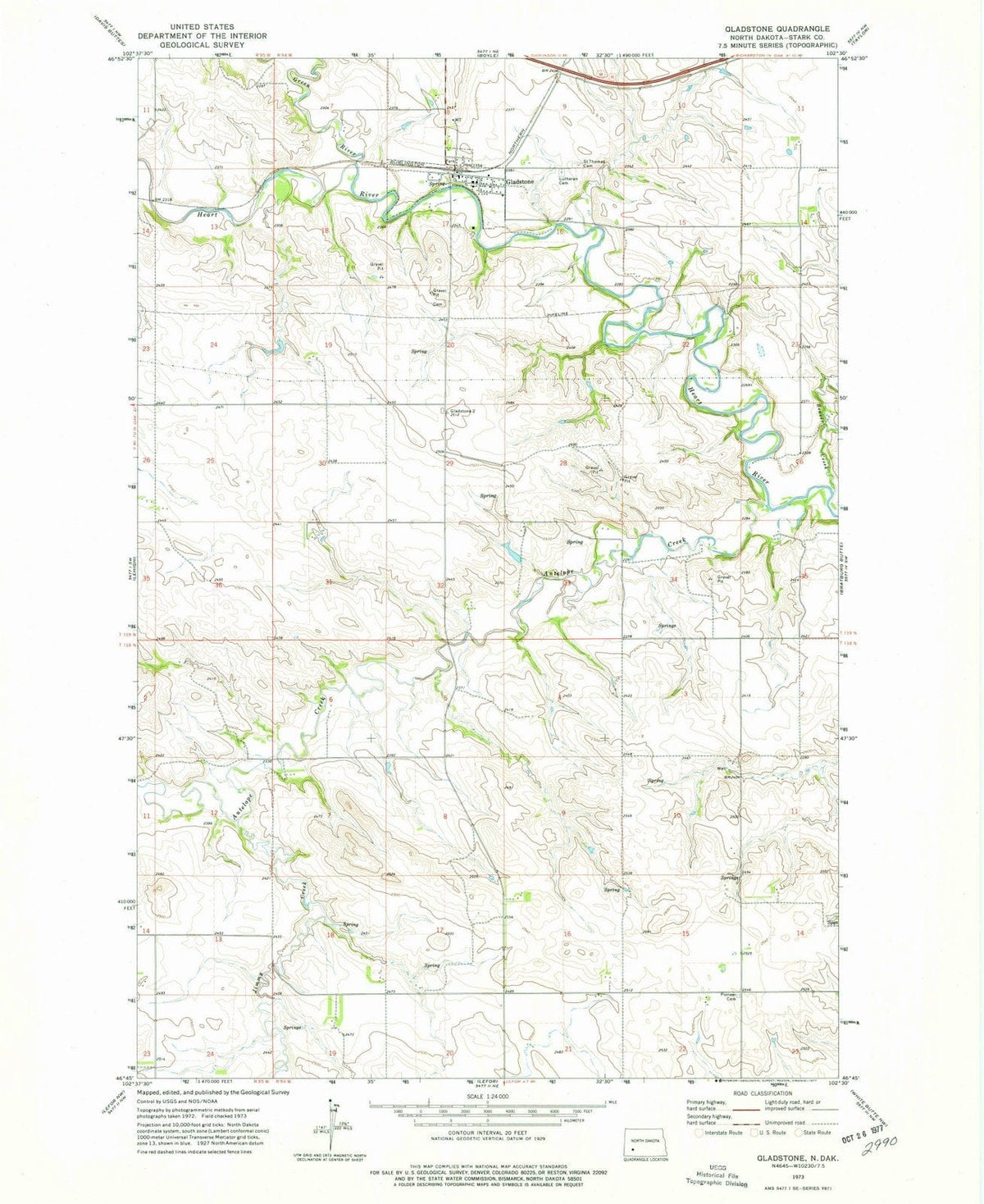 1973 Gladstone, ND - North Dakota - USGS Topographic Map