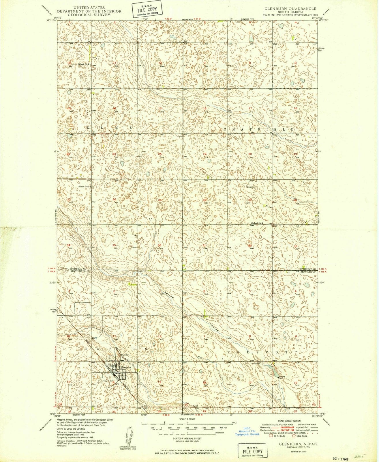 1949 Glenburn, ND - North Dakota - USGS Topographic Map