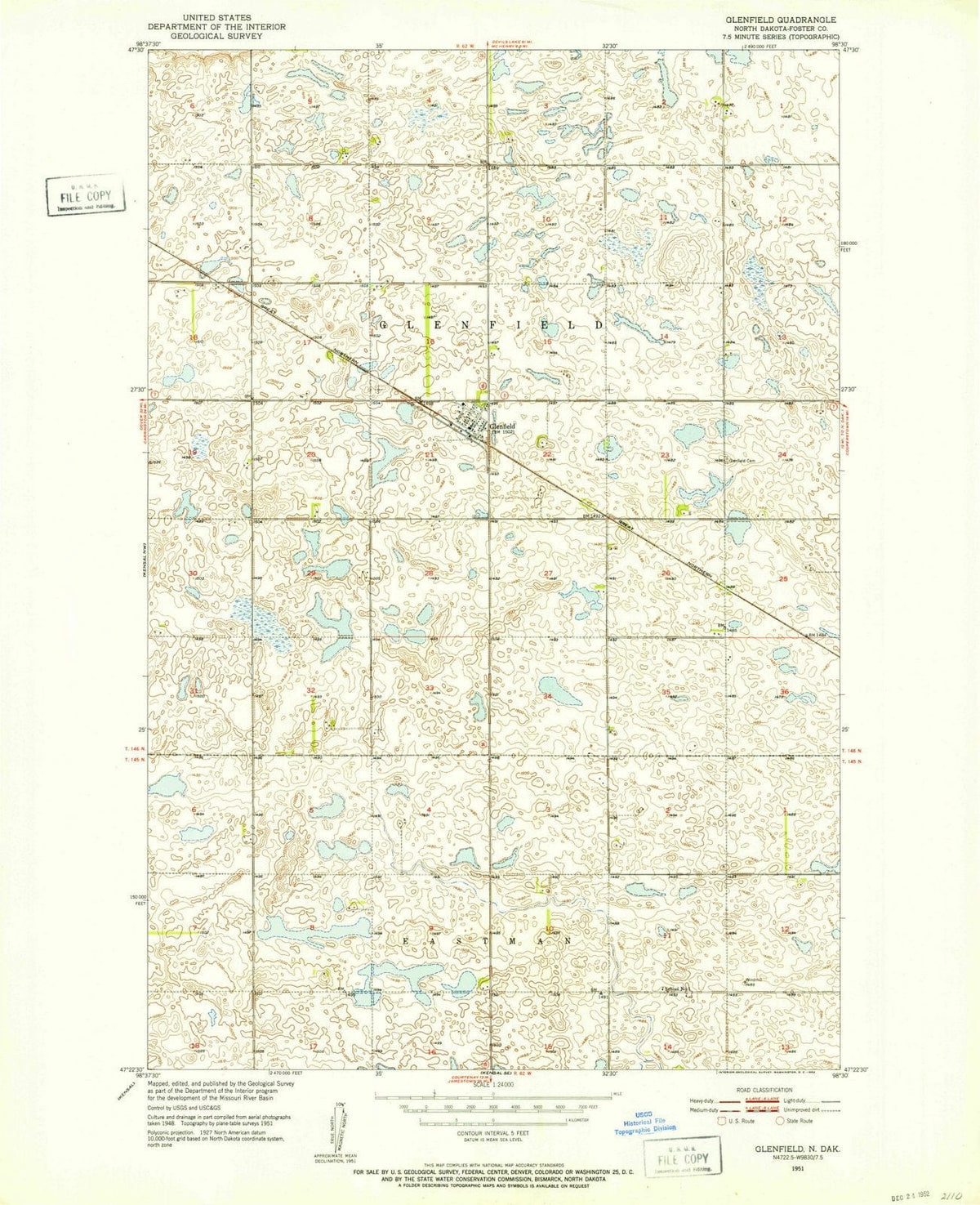 1951 Glenfield, ND - North Dakota - USGS Topographic Map