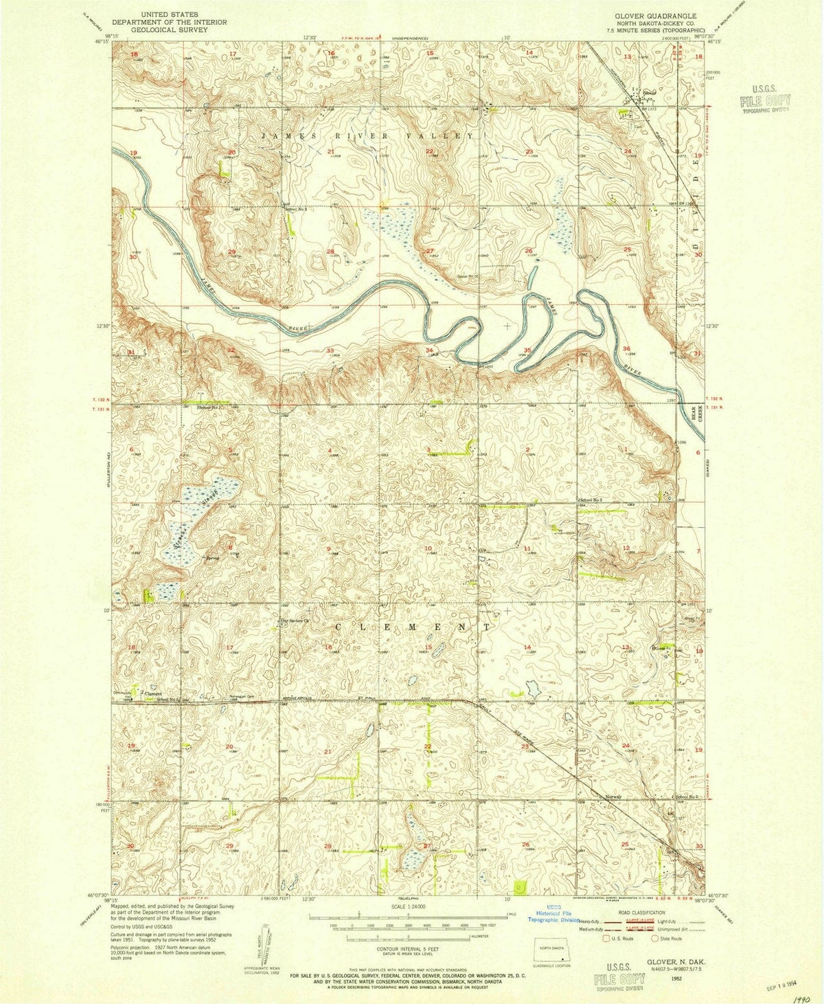 1952 Glover, ND - North Dakota - USGS Topographic Map