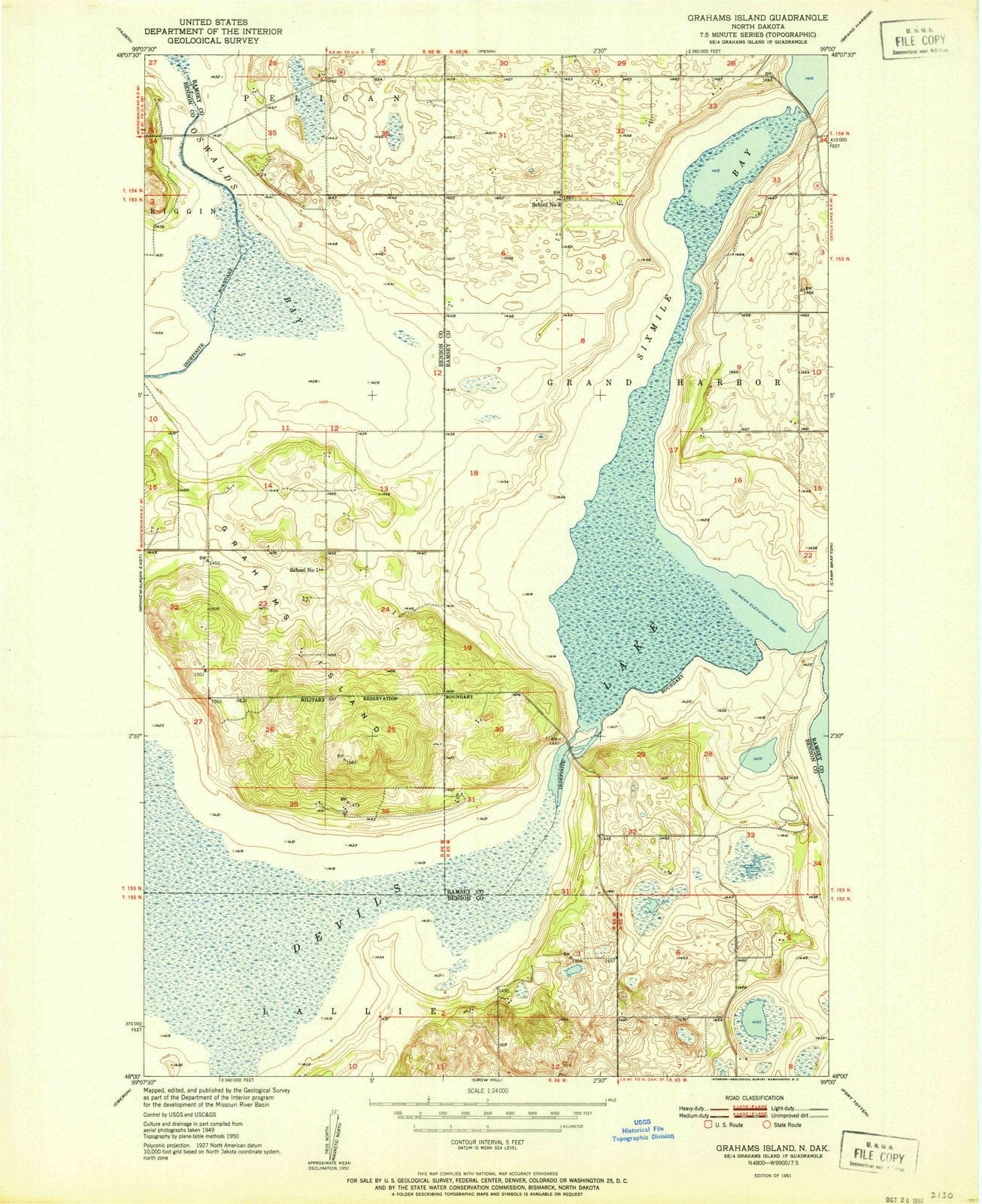 1951 Grahams Island, ND - North Dakota - USGS Topographic Map