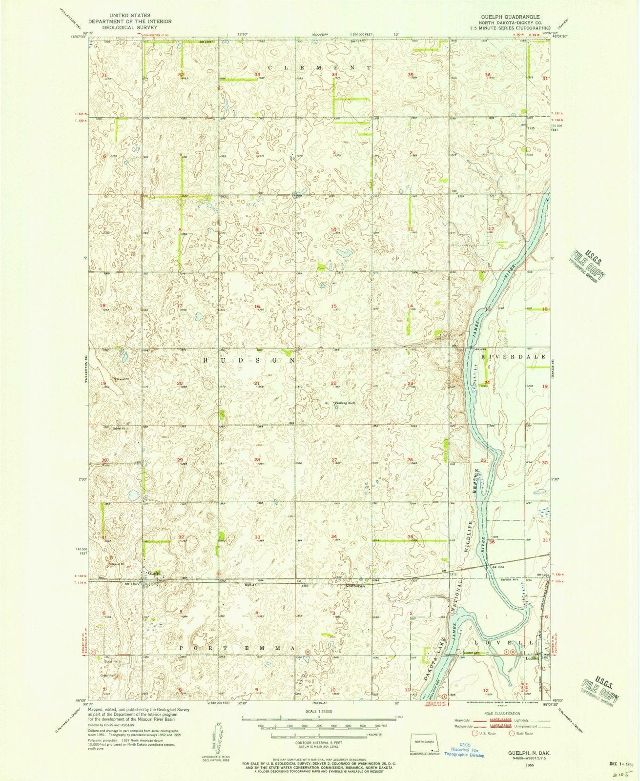 1955 Guelph, ND - North Dakota - USGS Topographic Map