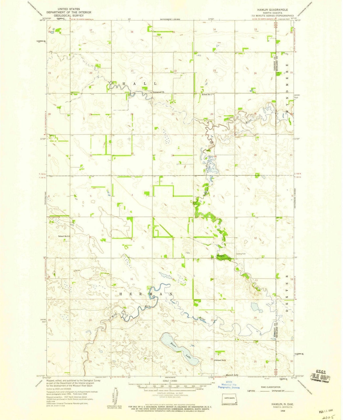 1958 Hamlin, ND - North Dakota - USGS Topographic Map