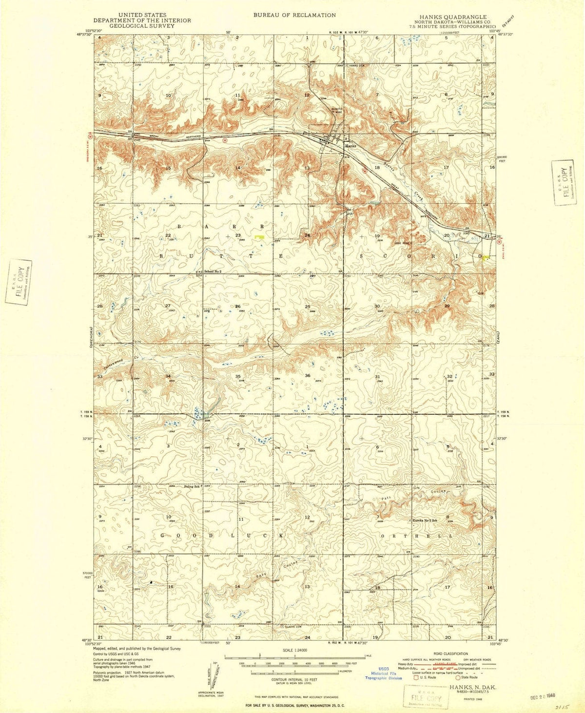 1948 Hanks, ND - North Dakota - USGS Topographic Map