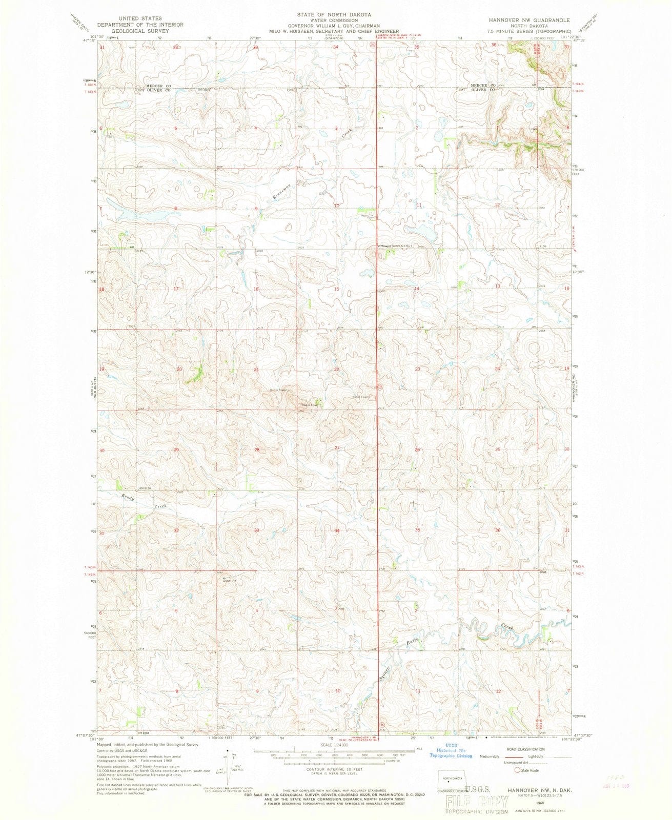 1968 Hannover, ND - North Dakota - USGS Topographic Map v2