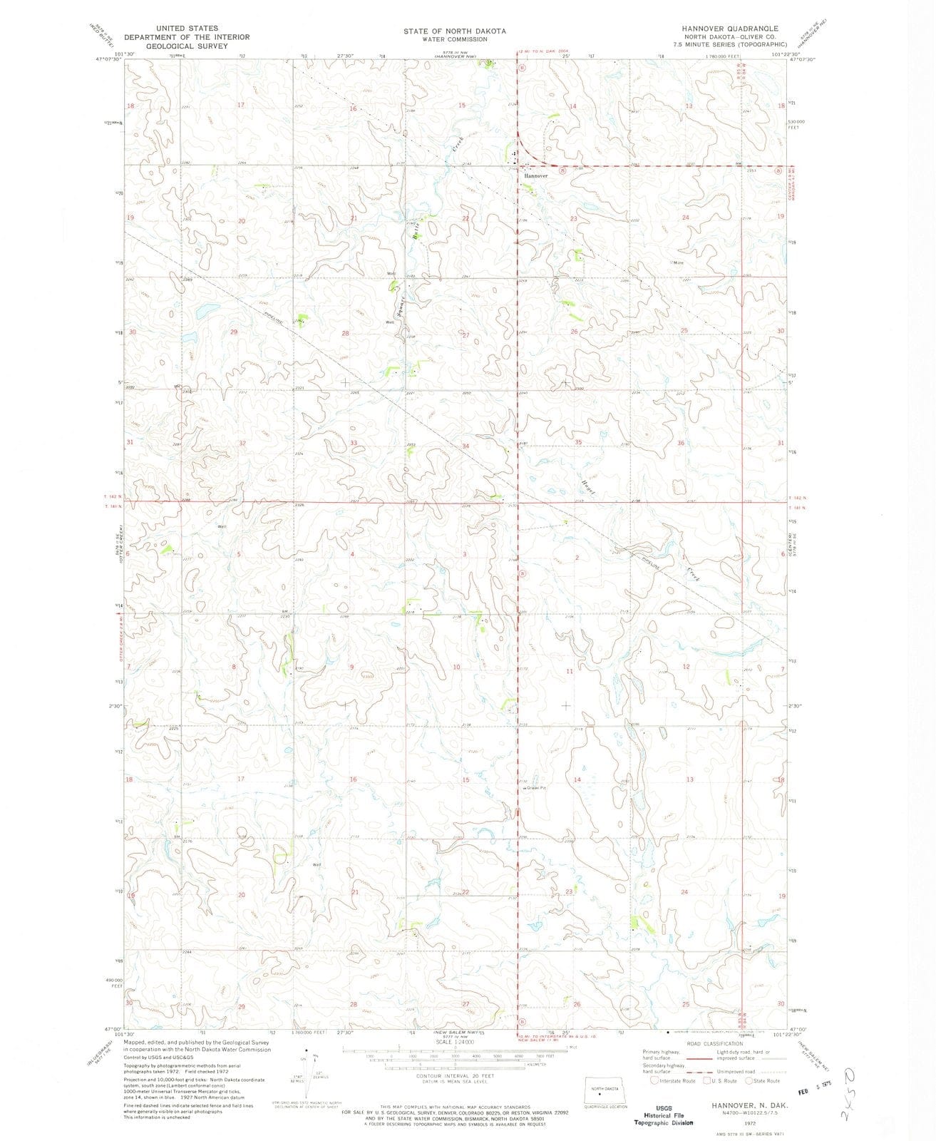 1972 Hannover, ND - North Dakota - USGS Topographic Map
