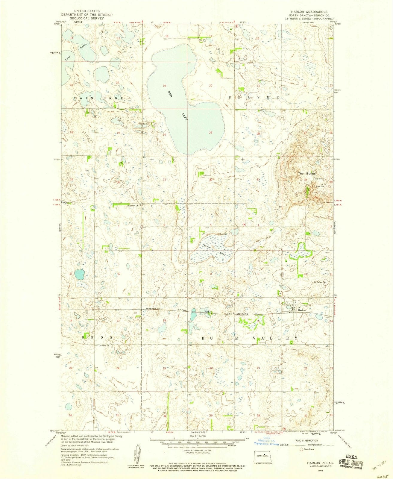 1958 Harlow, ND - North Dakota - USGS Topographic Map v3