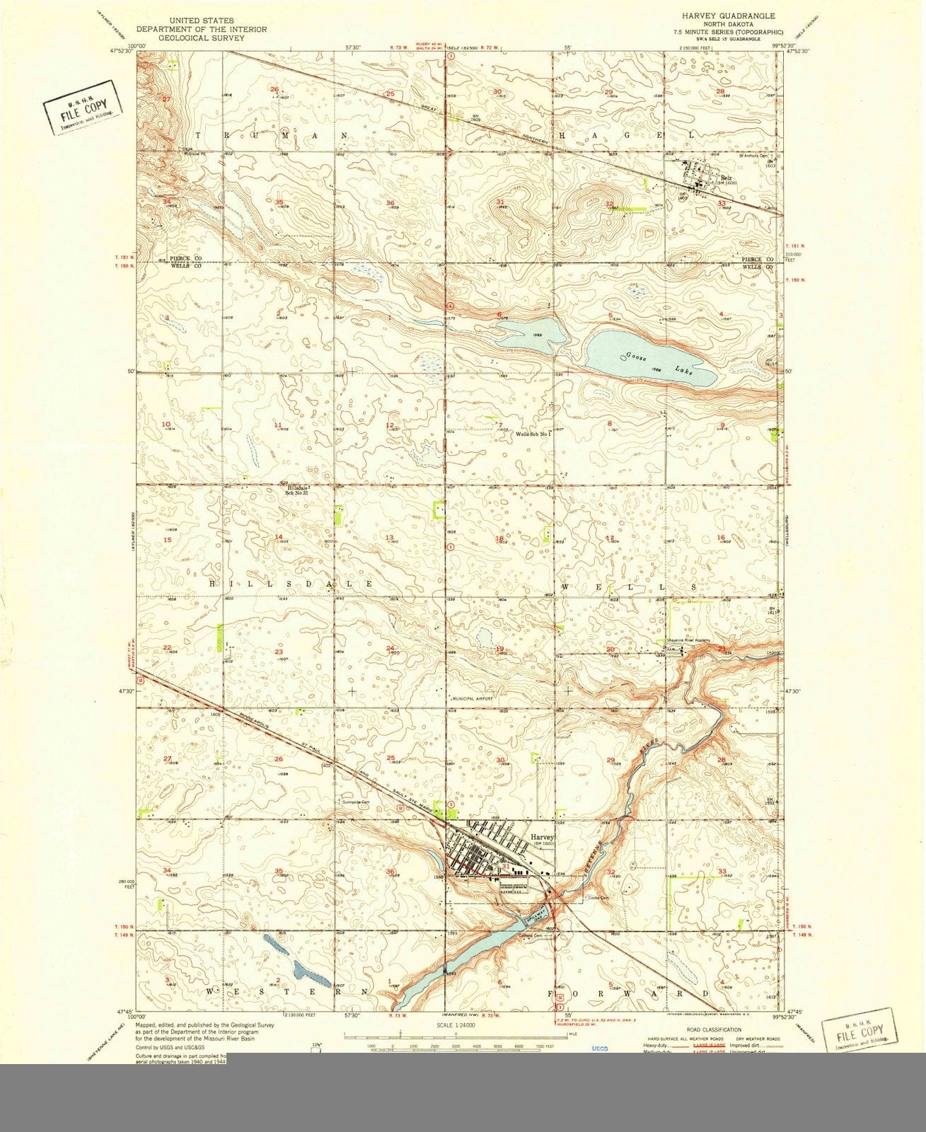 1951 Harvey, ND - North Dakota - USGS Topographic Map
