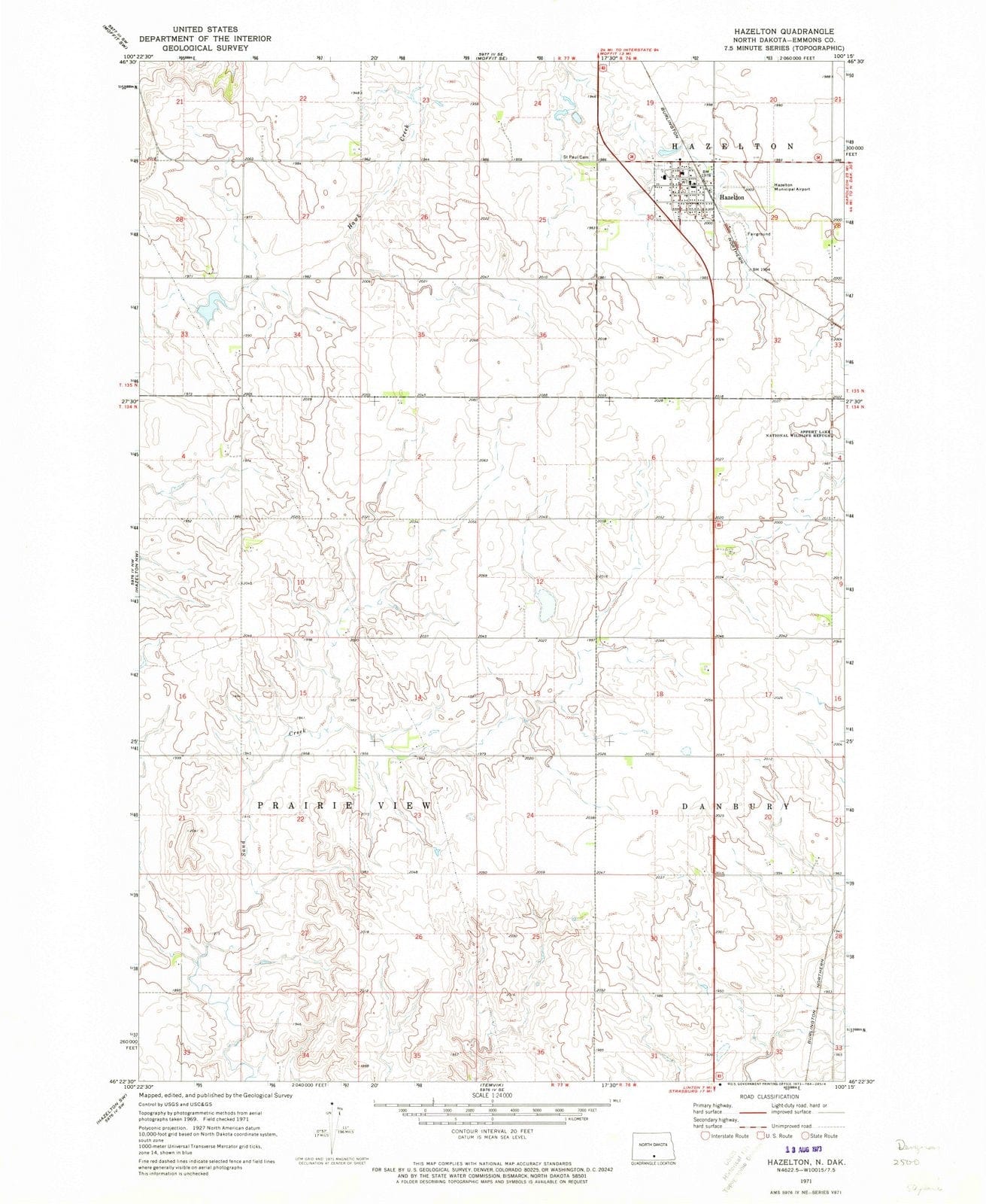 1971 Hazelton, ND - North Dakota - USGS Topographic Map