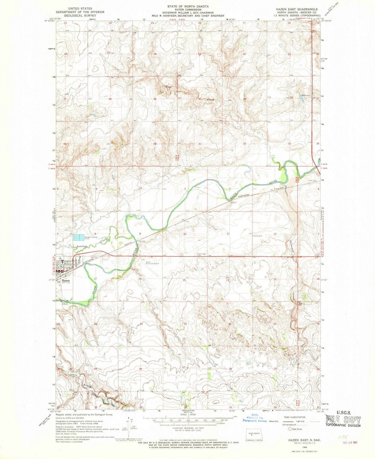 1968 Hazen East, ND - North Dakota - USGS Topographic Map