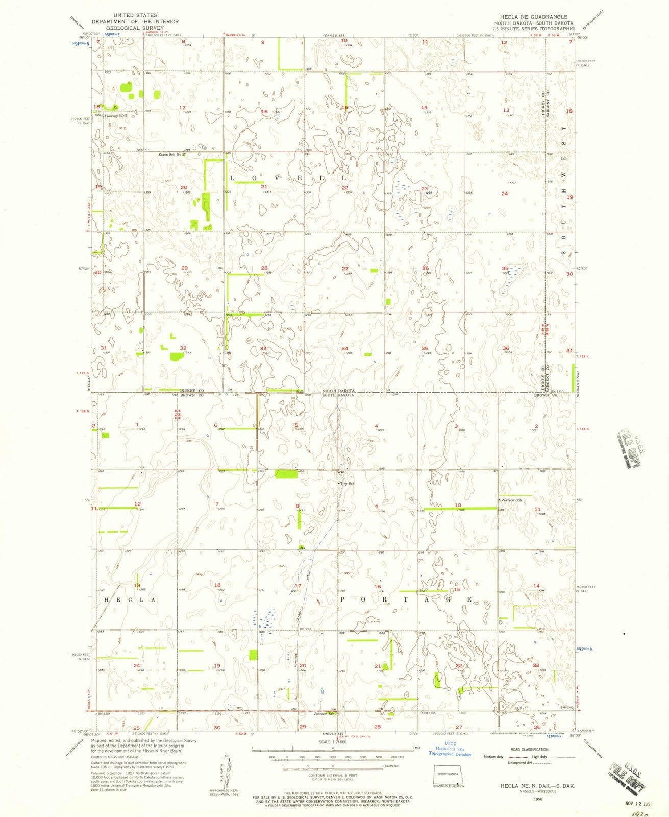 1956 Hecla, ND - North Dakota - USGS Topographic Map