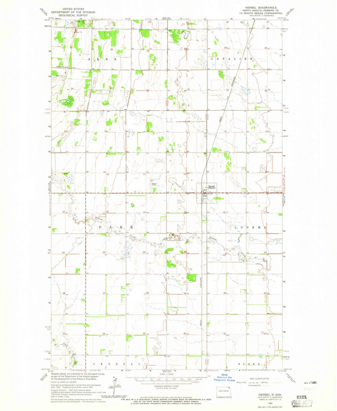1964 Hensel, ND - North Dakota - USGS Topographic Map
