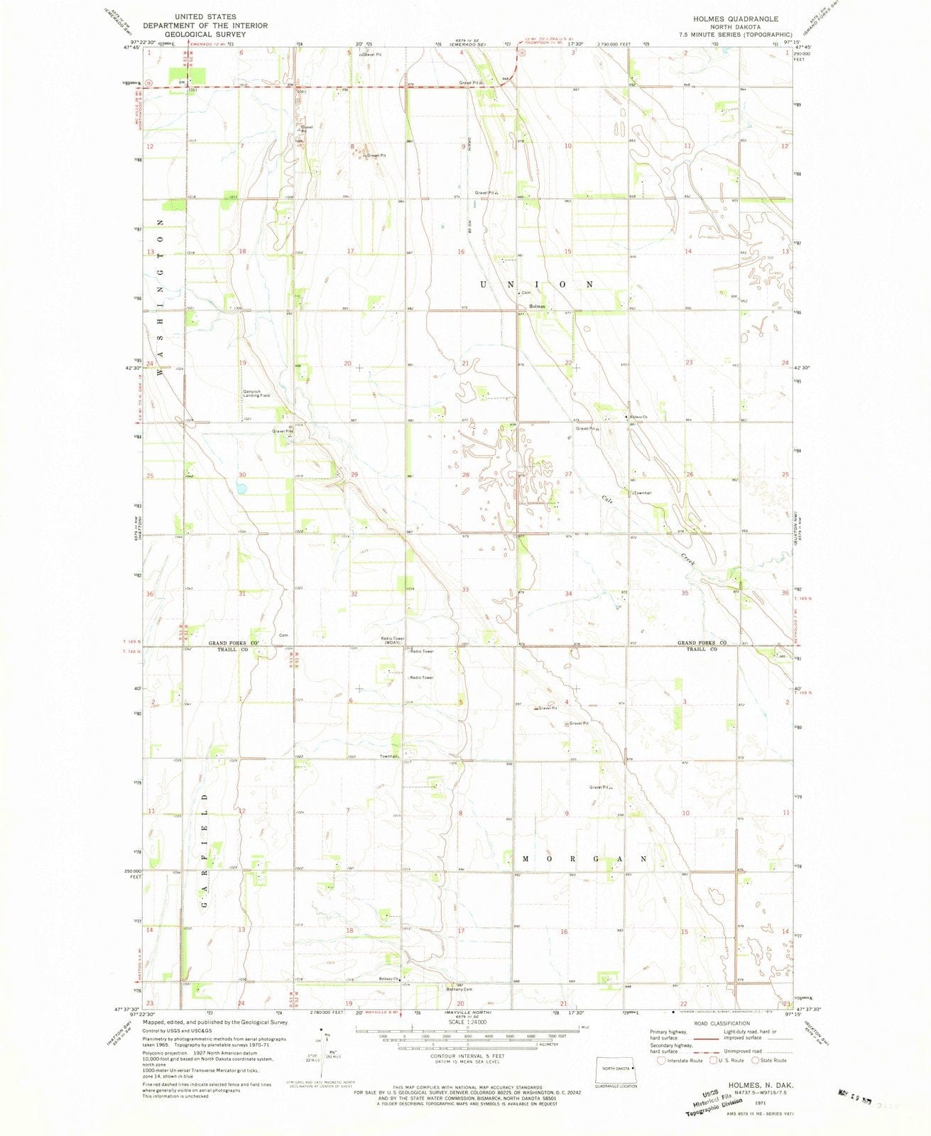 1971 Holmes, ND - North Dakota - USGS Topographic Map