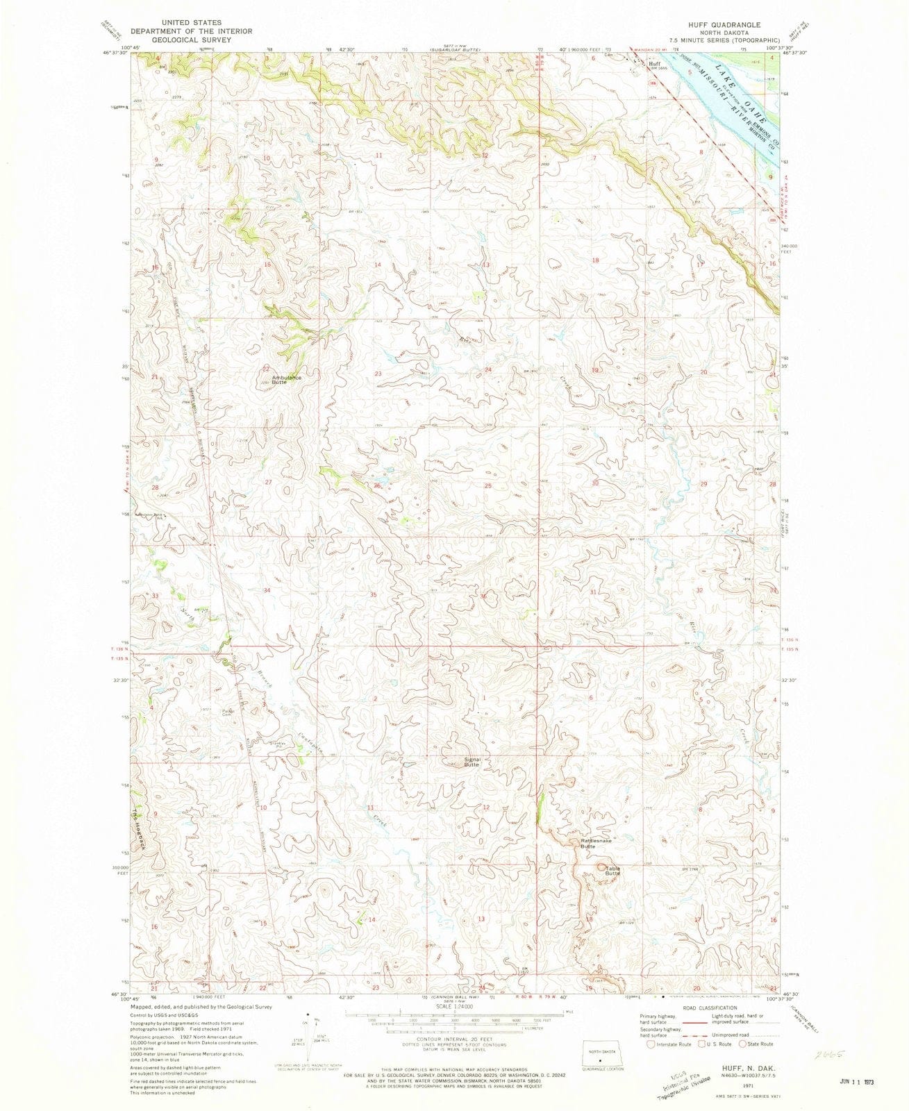 1971 Huff, ND - North Dakota - USGS Topographic Map v2