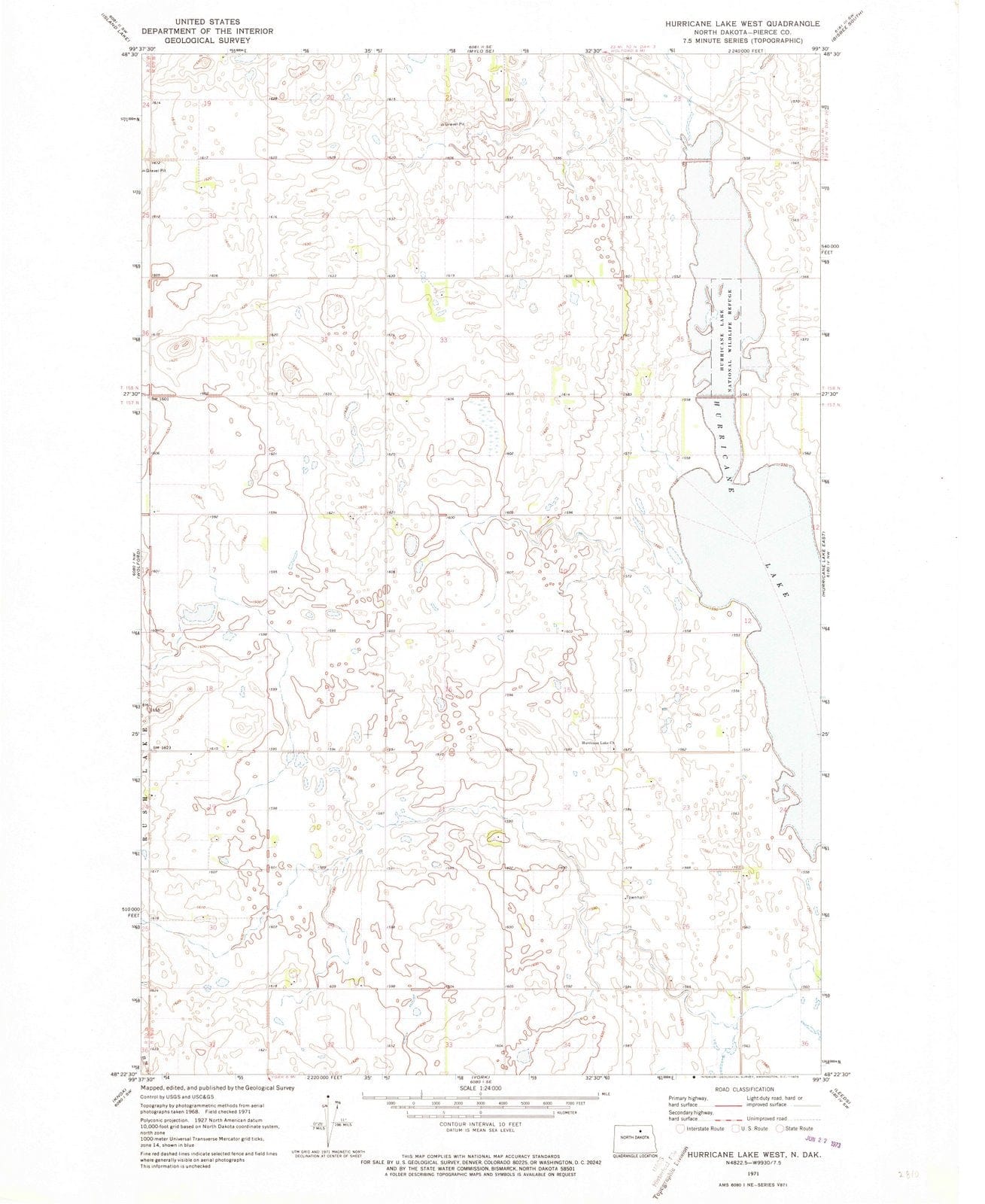 1971 Hurricane Lake West, ND - North Dakota - USGS Topographic Map