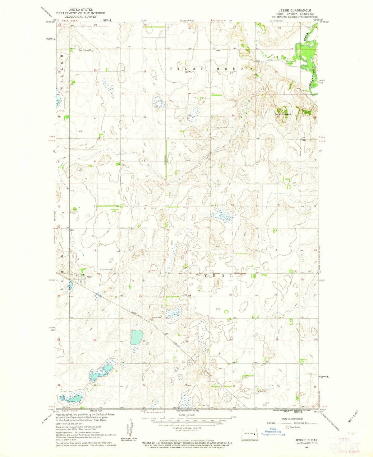 1961 Jessie, ND - North Dakota - USGS Topographic Map