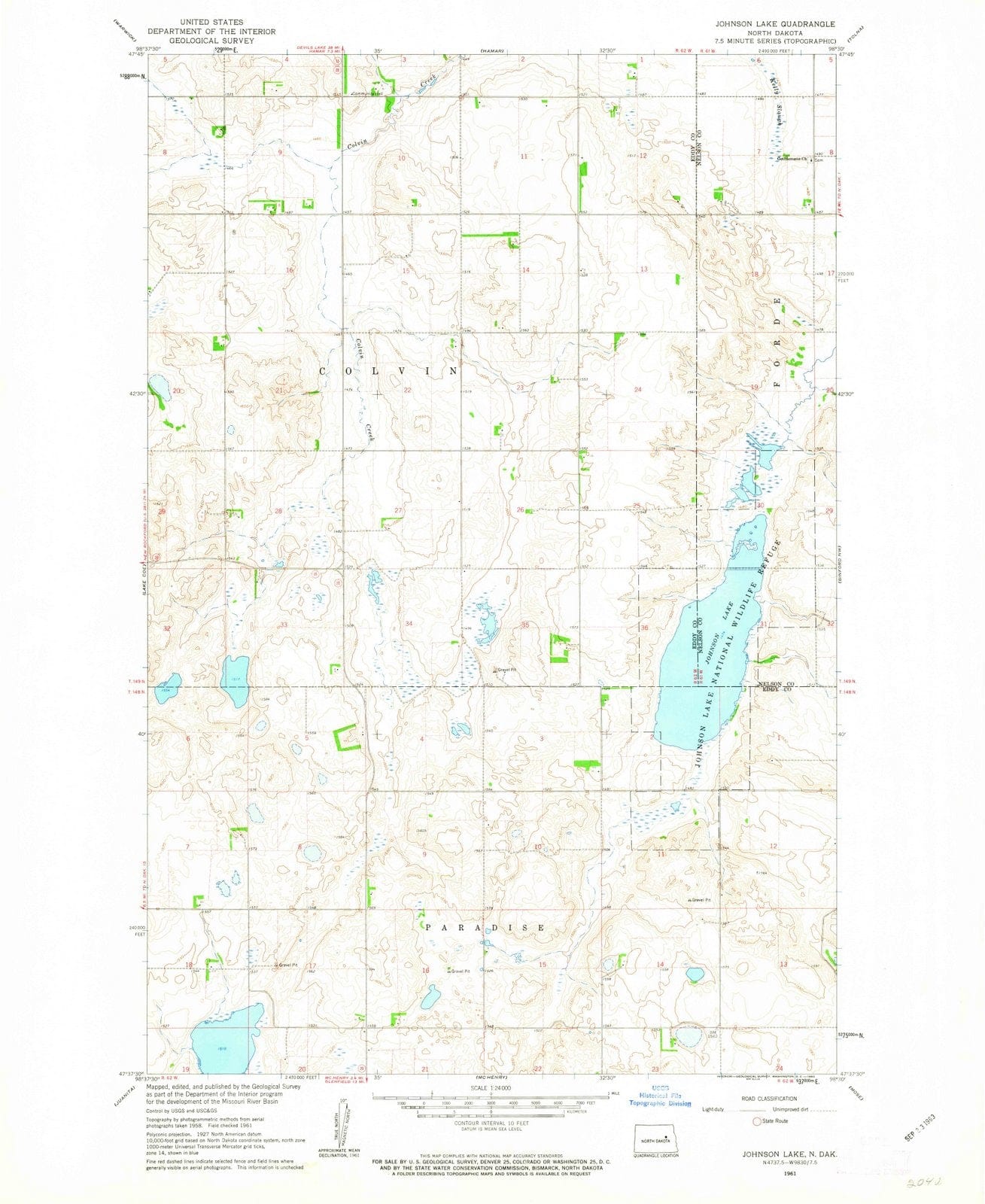 1961 Johnson Lake, ND - North Dakota - USGS Topographic Map