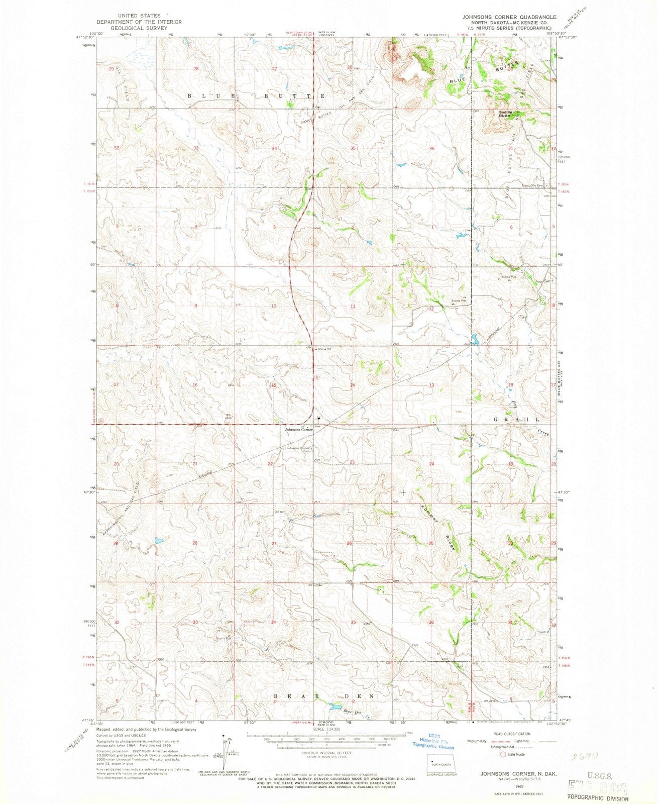 1965 Johnsons Corner, ND - North Dakota - USGS Topographic Map