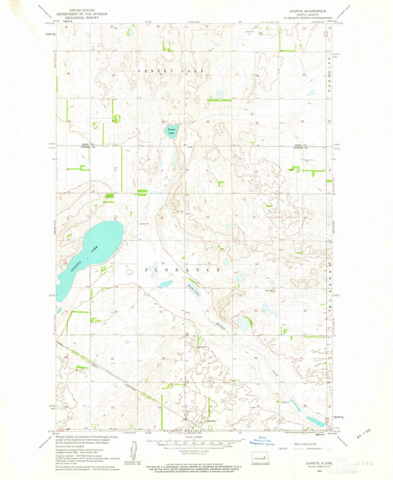 1961 Juanita, ND - North Dakota - USGS Topographic Map