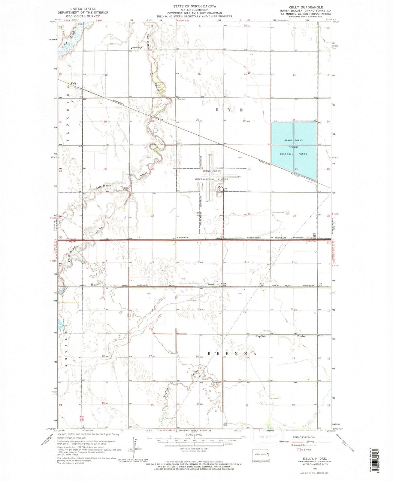 1963 Kelly, ND - North Dakota - USGS Topographic Map