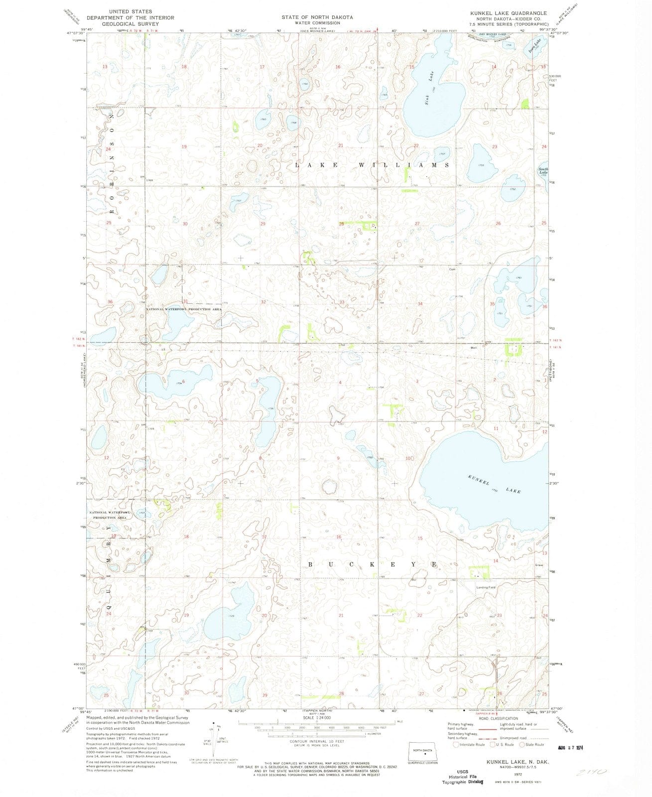1972 Kunkel Lake, ND - North Dakota - USGS Topographic Map