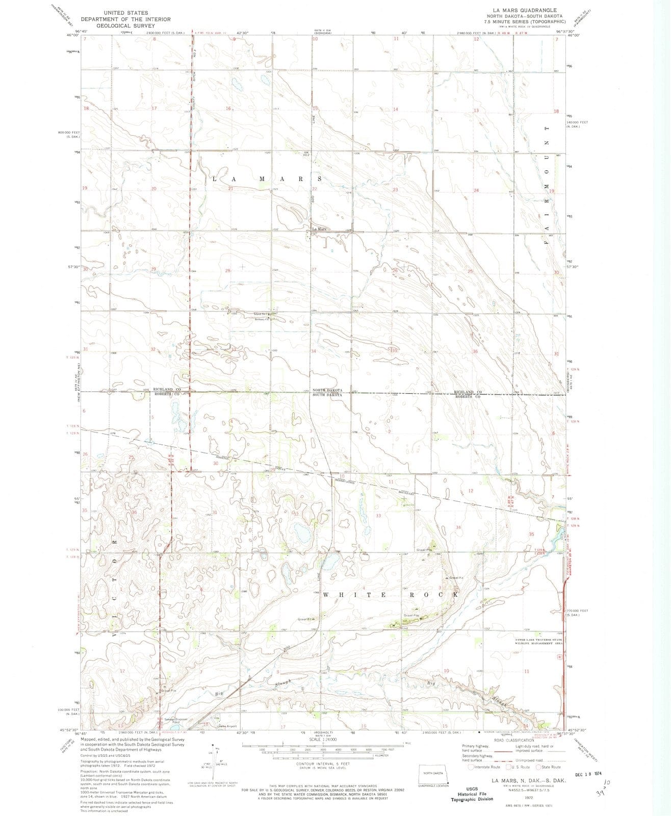 1972 La Mars, ND - North Dakota - USGS Topographic Map