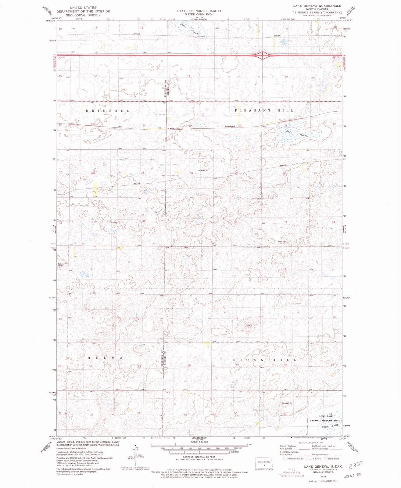 1975 Lake Geneva, ND - North Dakota - USGS Topographic Map