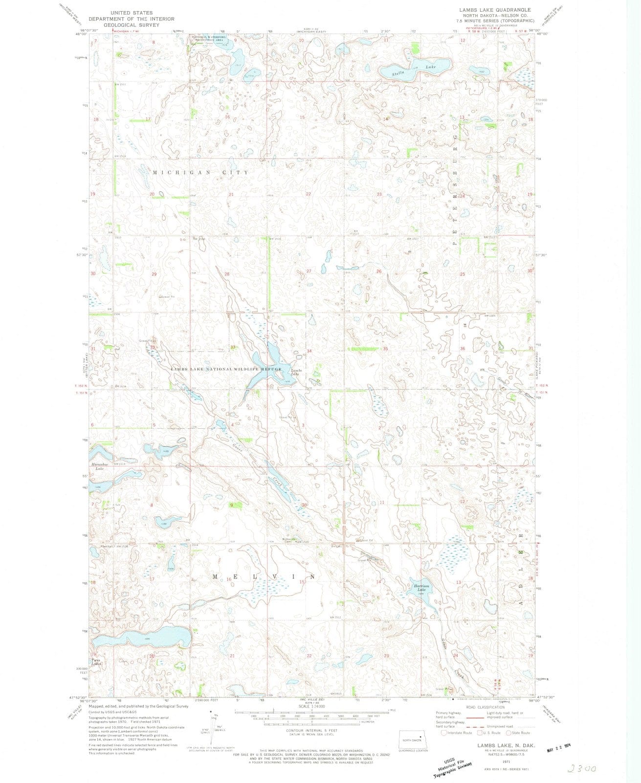 1971 Lambs Lake, ND - North Dakota - USGS Topographic Map