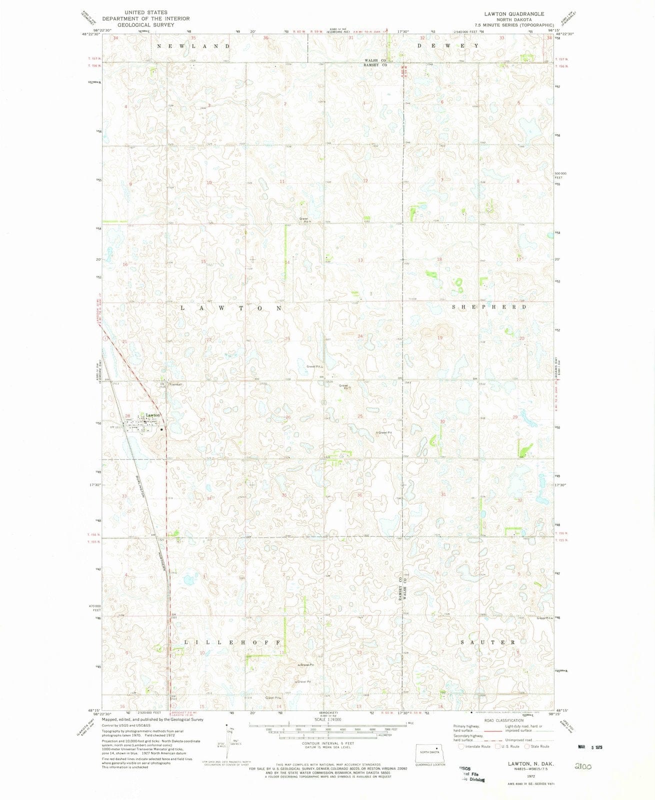 1972 Lawton, ND - North Dakota - USGS Topographic Map