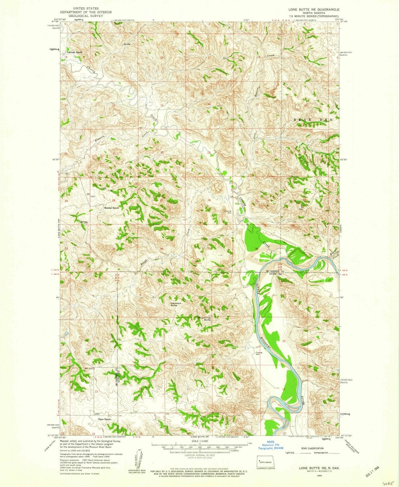 1959 Lone Butte, ND - North Dakota - USGS Topographic Map