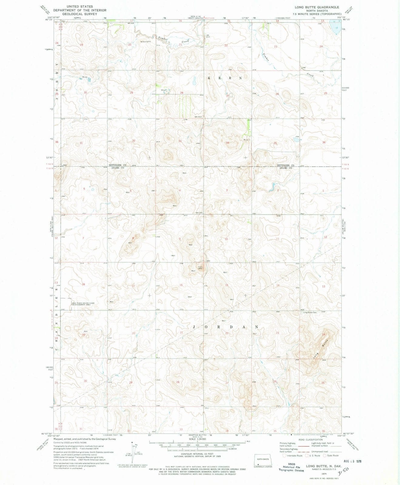 1974 Long Butte, ND - North Dakota - USGS Topographic Map