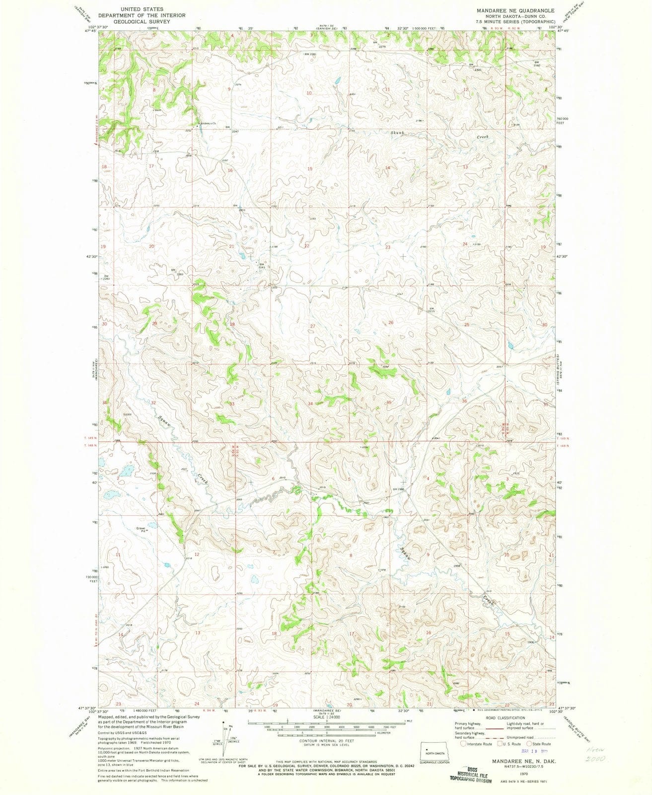 1970 Mandaree, ND - North Dakota - USGS Topographic Map