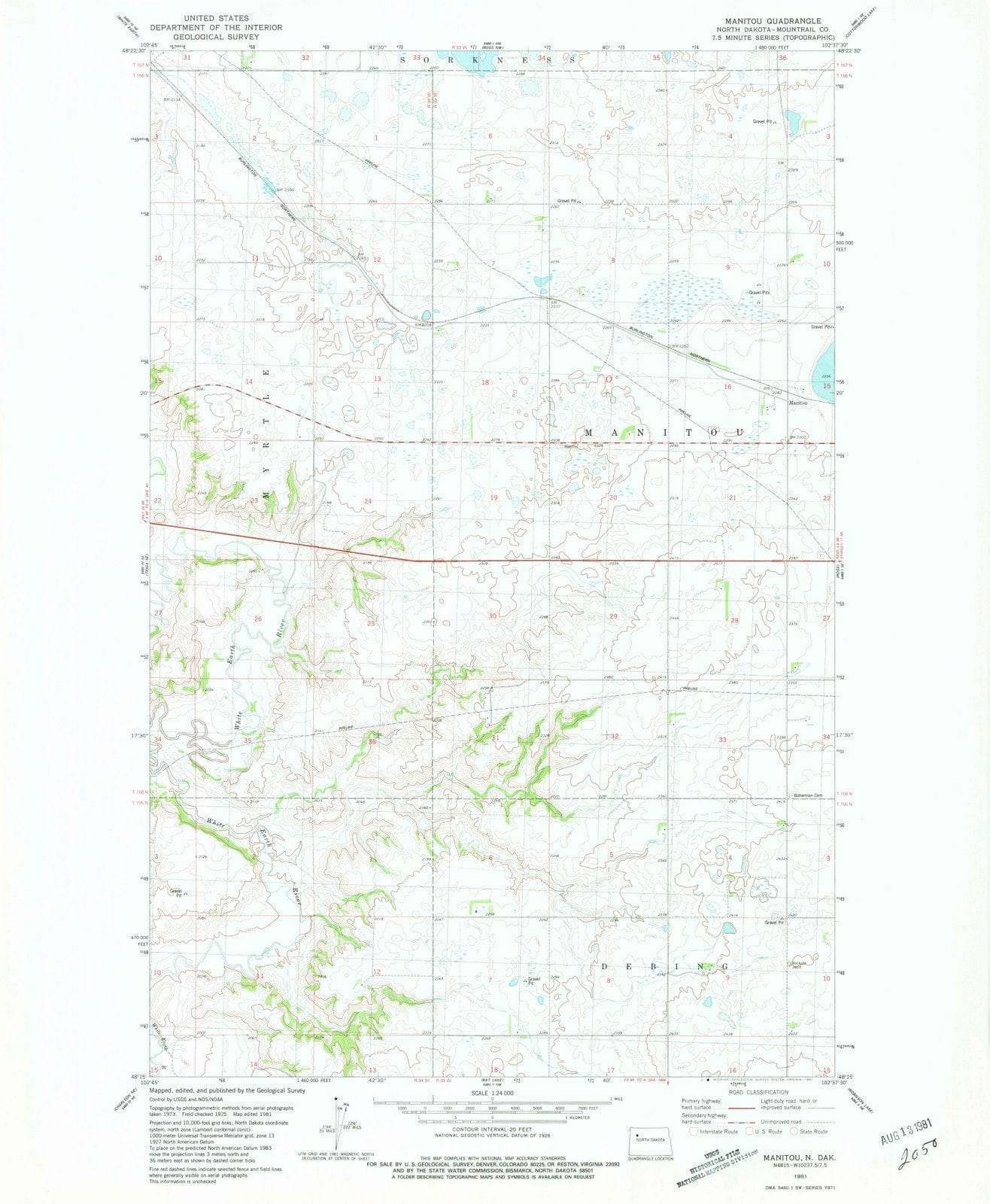 1981 Manitou, ND - North Dakota - USGS Topographic Map