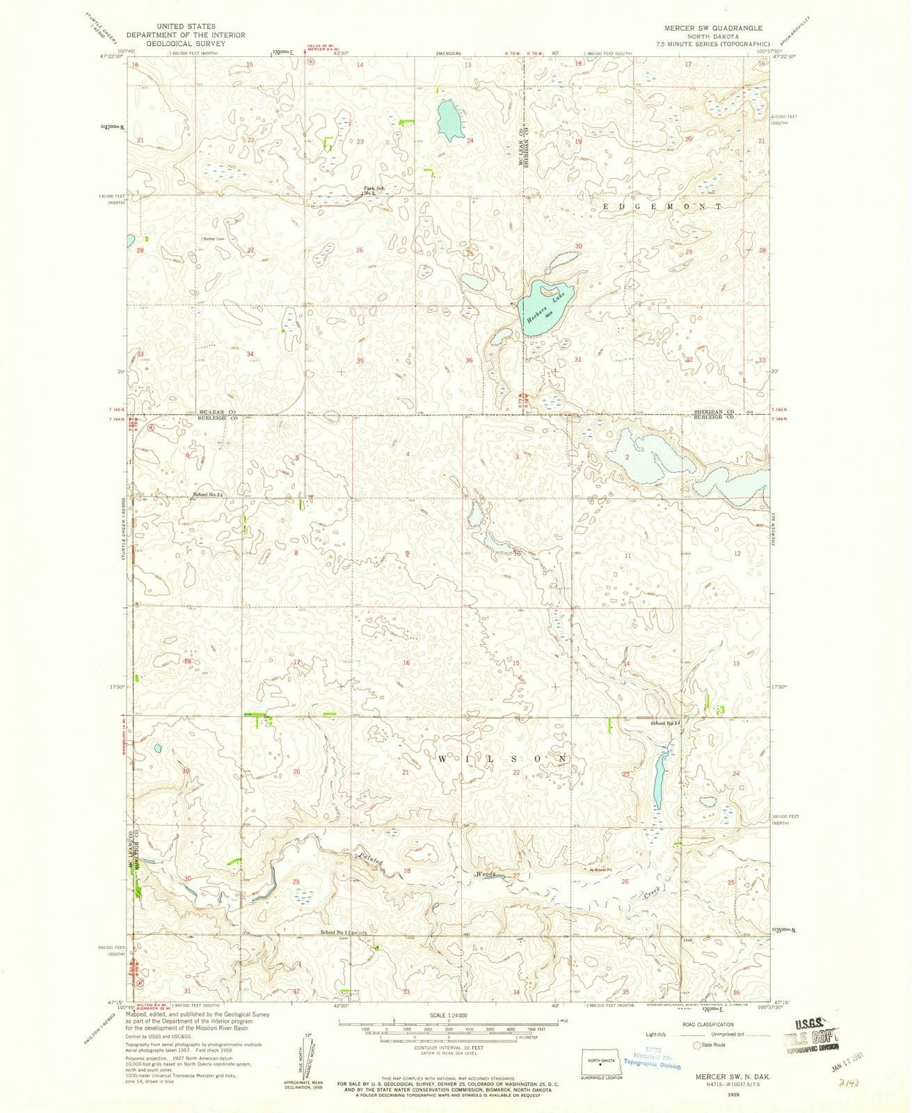 1959 Mercer, ND - North Dakota - USGS Topographic Map v2