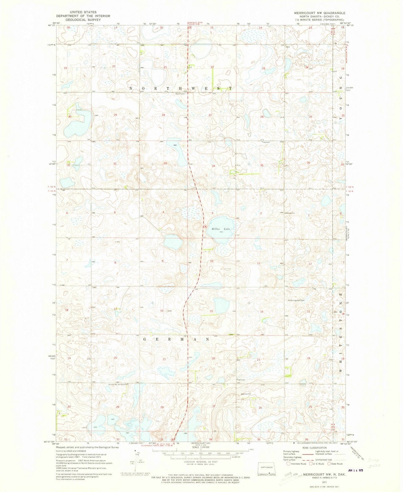 1971 Merricourt, ND - North Dakota - USGS Topographic Map