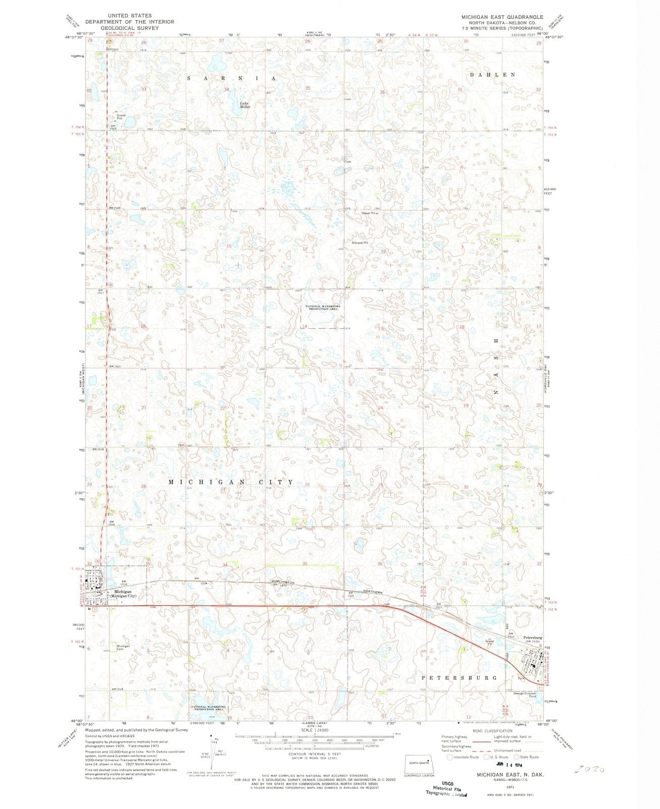 1971 Michigan East, ND - North Dakota - USGS Topographic Map