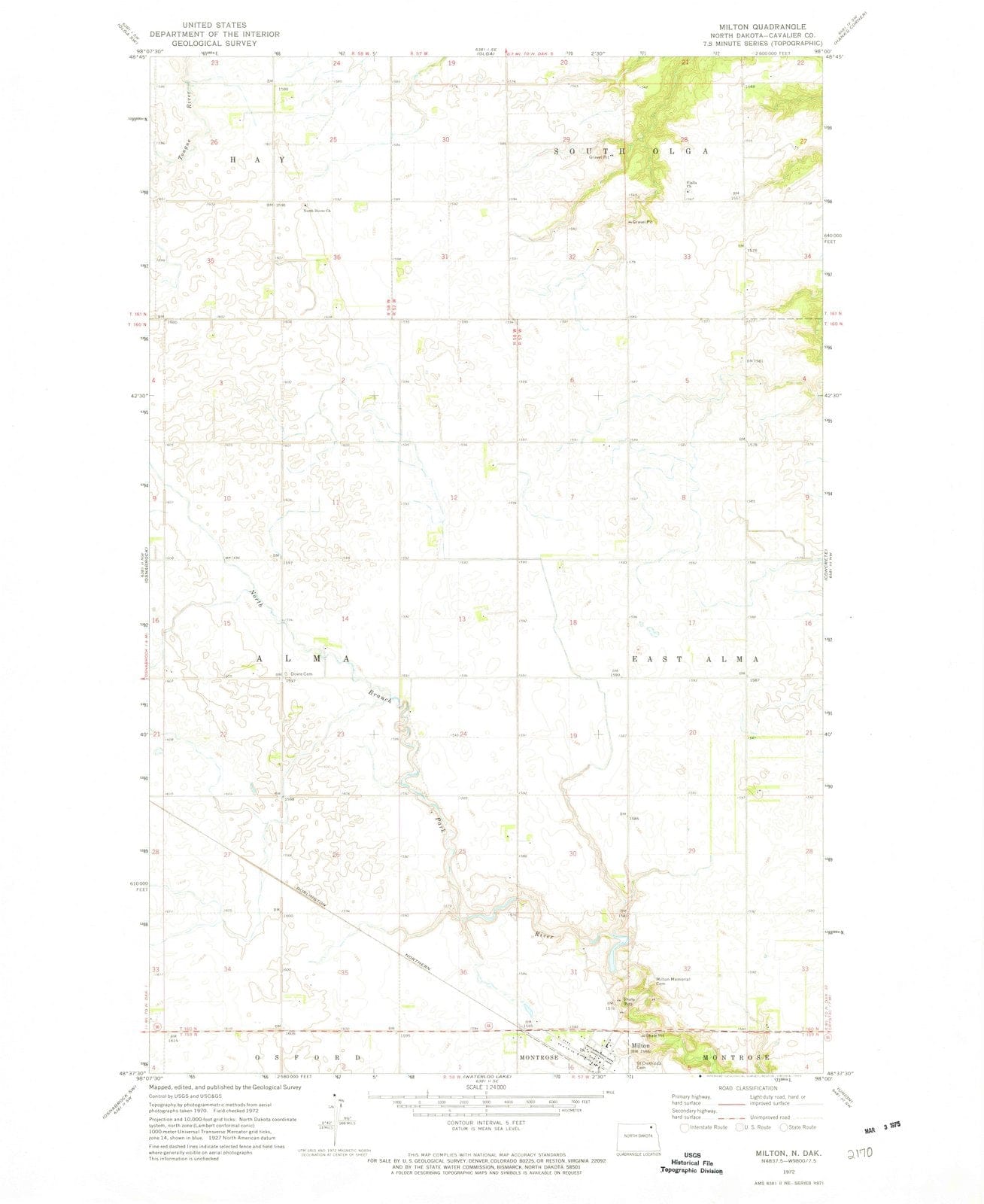 1972 Milton, ND - North Dakota - USGS Topographic Map