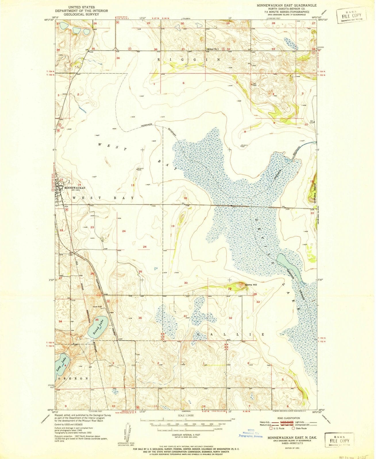 1951 Minnewaukan East, ND - North Dakota - USGS Topographic Map