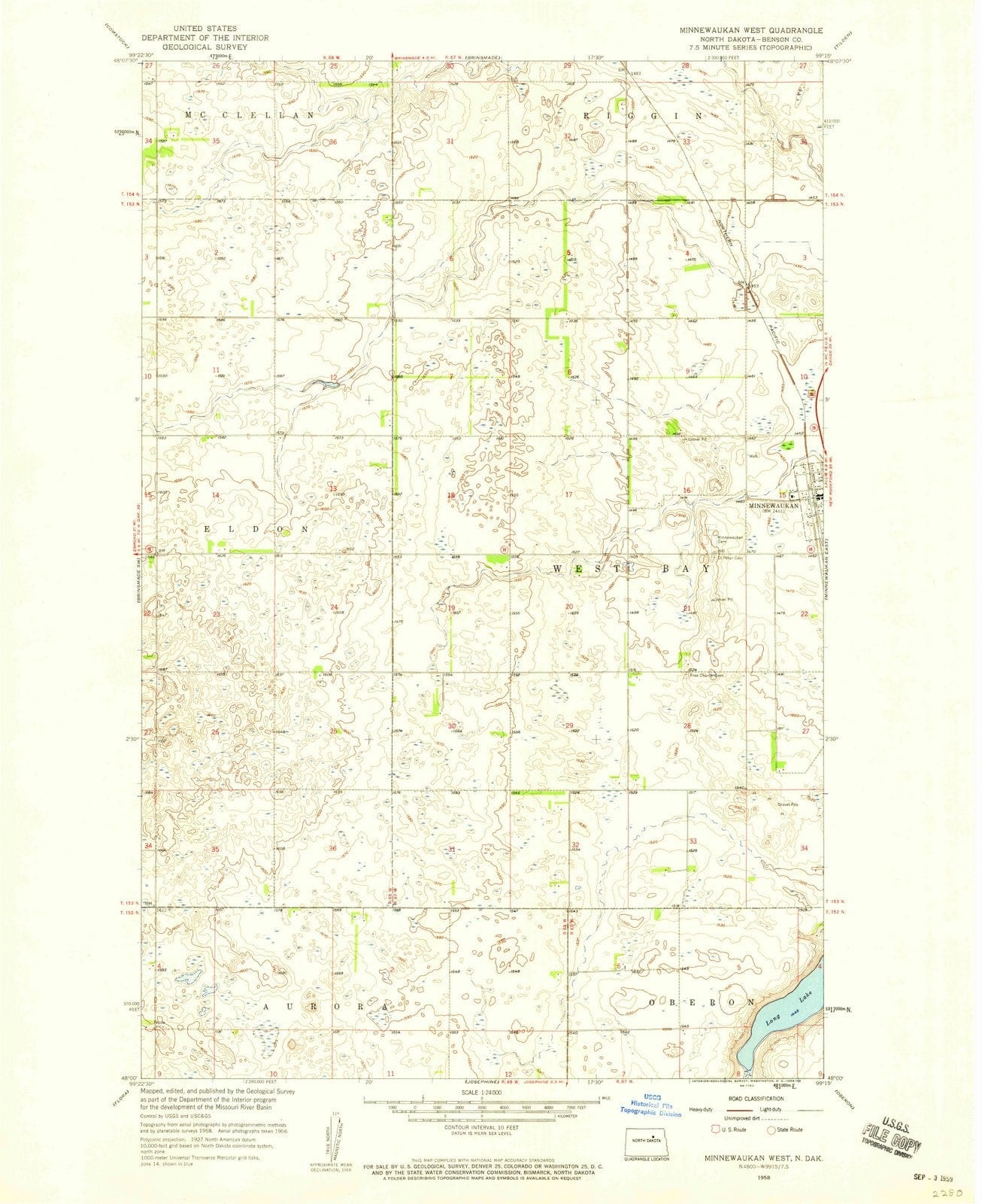 1958 Minnewaukan West, ND - North Dakota - USGS Topographic Map