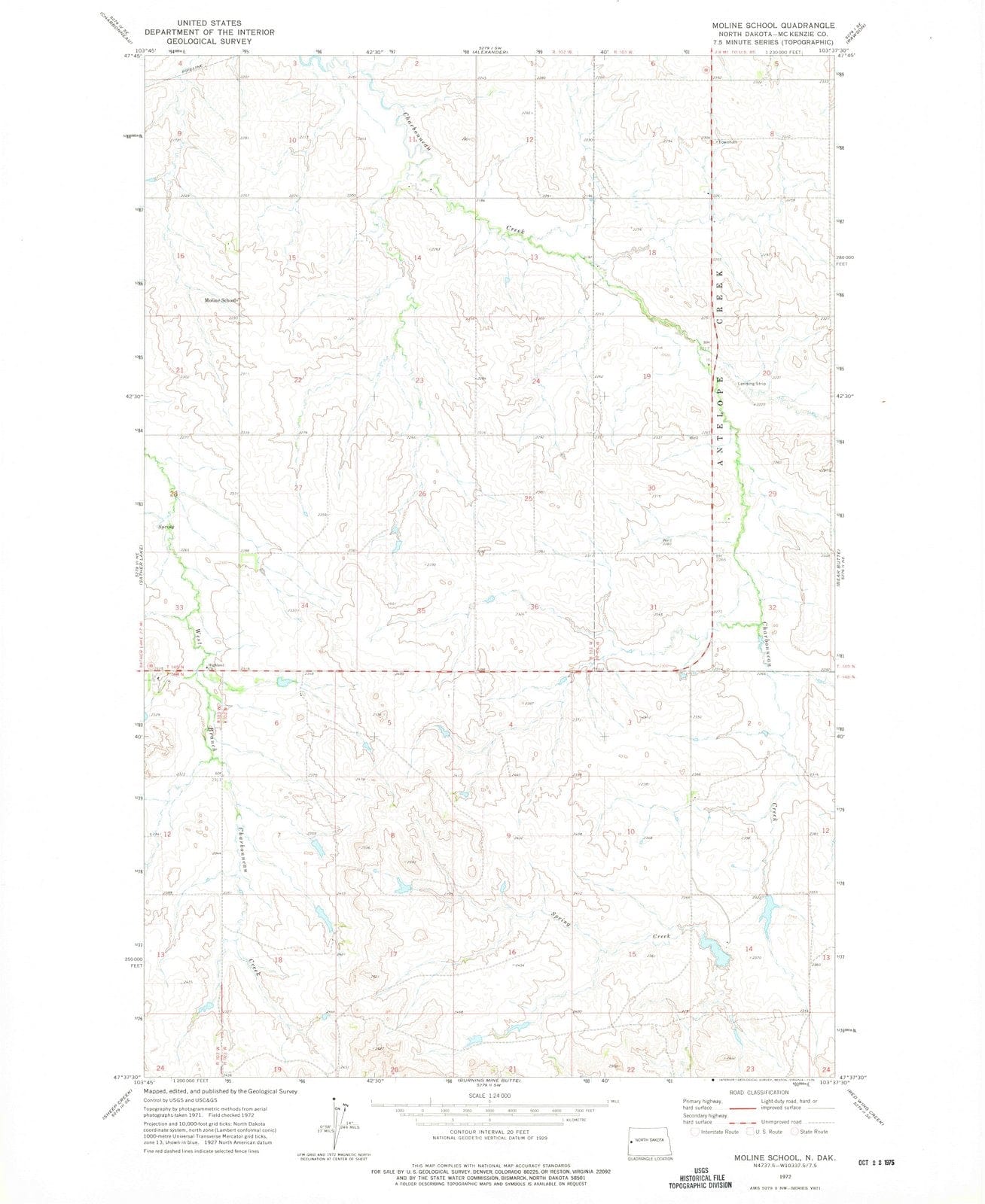 1972 Moline School, ND - North Dakota - USGS Topographic Map