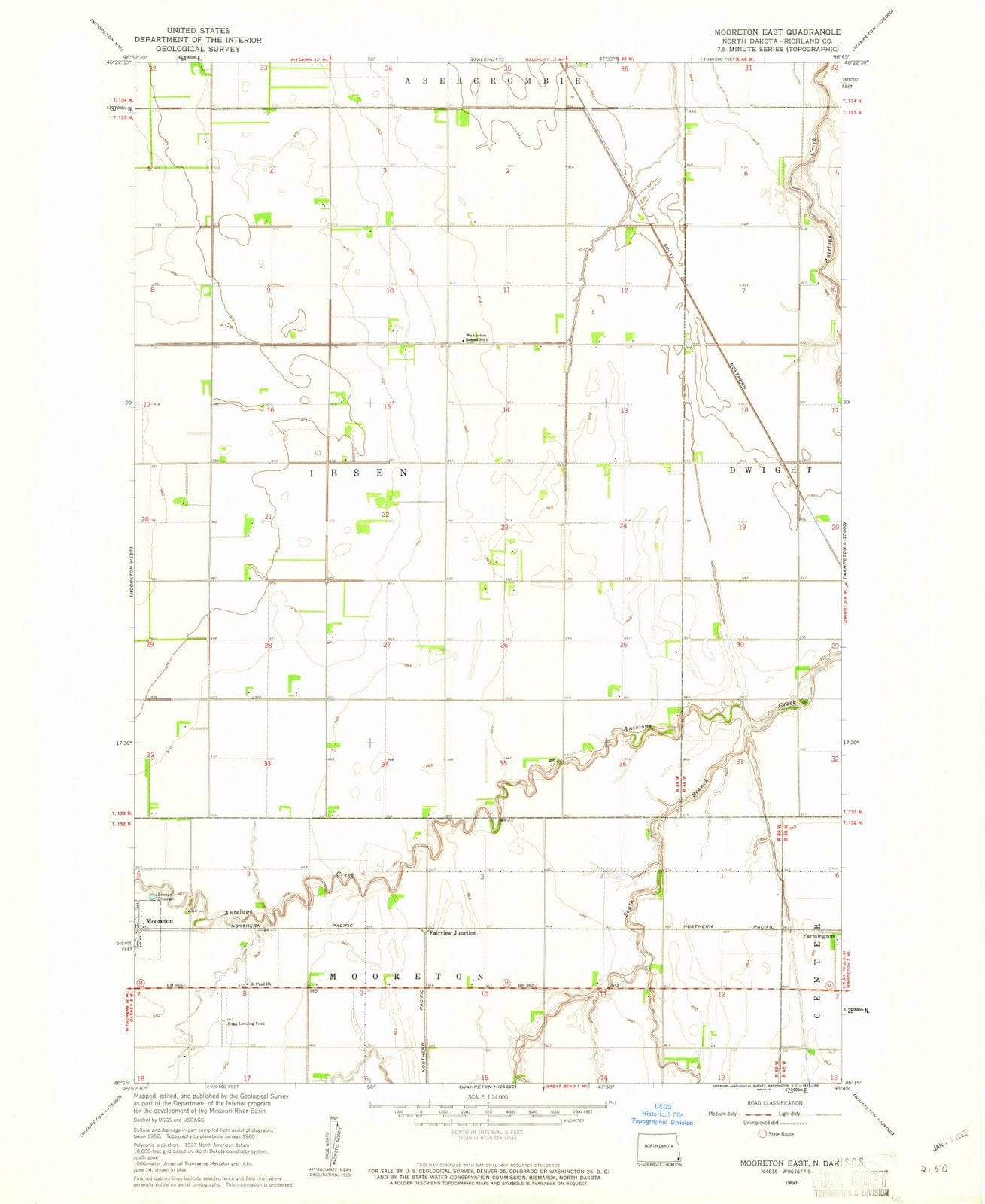 1960 Mooreton East, ND - North Dakota - USGS Topographic Map