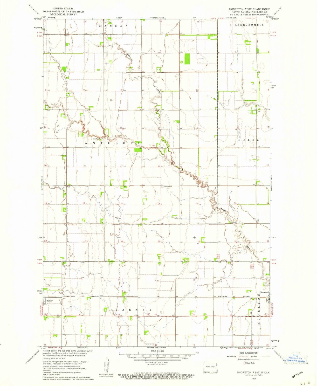 1960 Mooreton West, ND - North Dakota - USGS Topographic Map