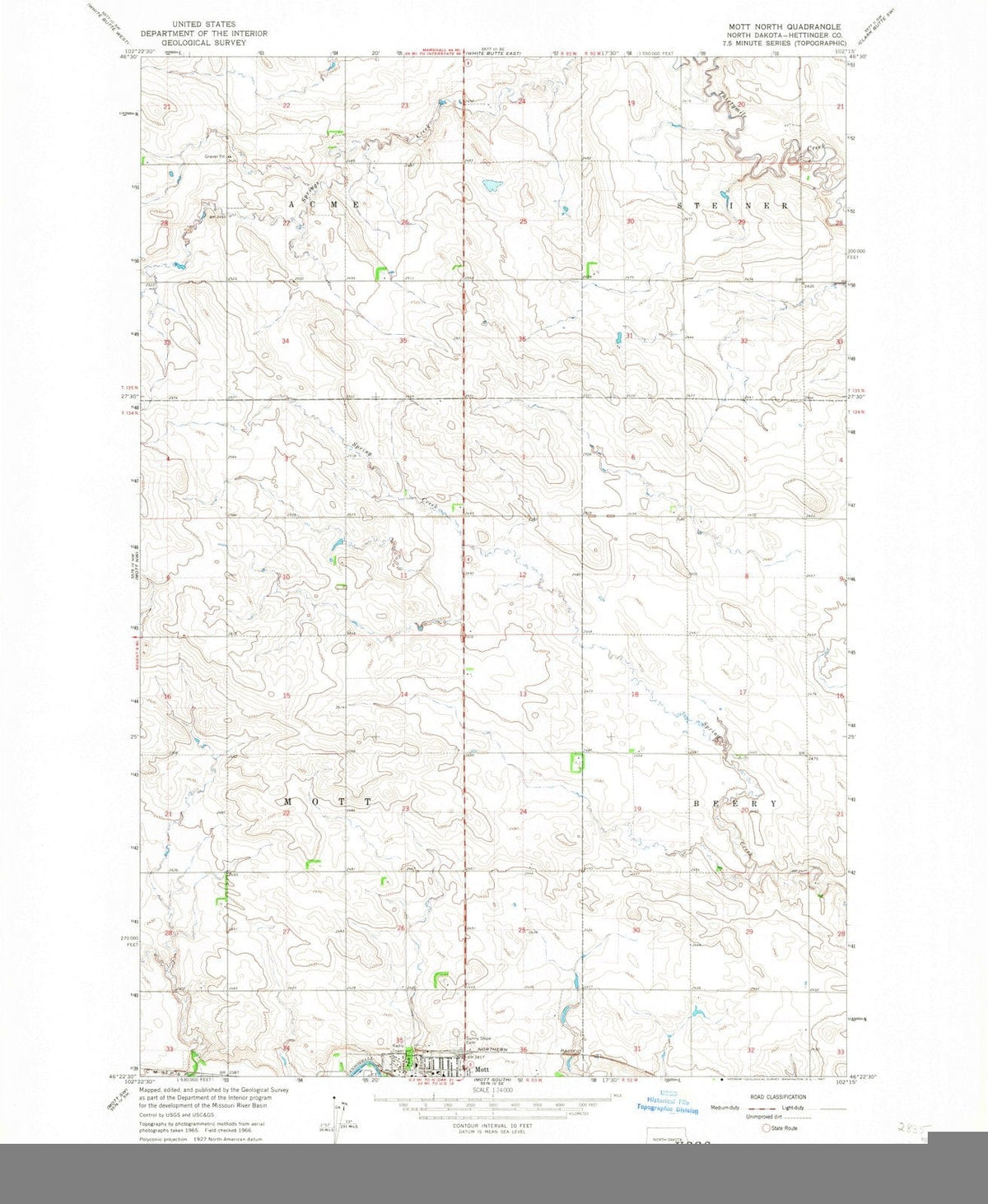 1966 Mott North, ND - North Dakota - USGS Topographic Map