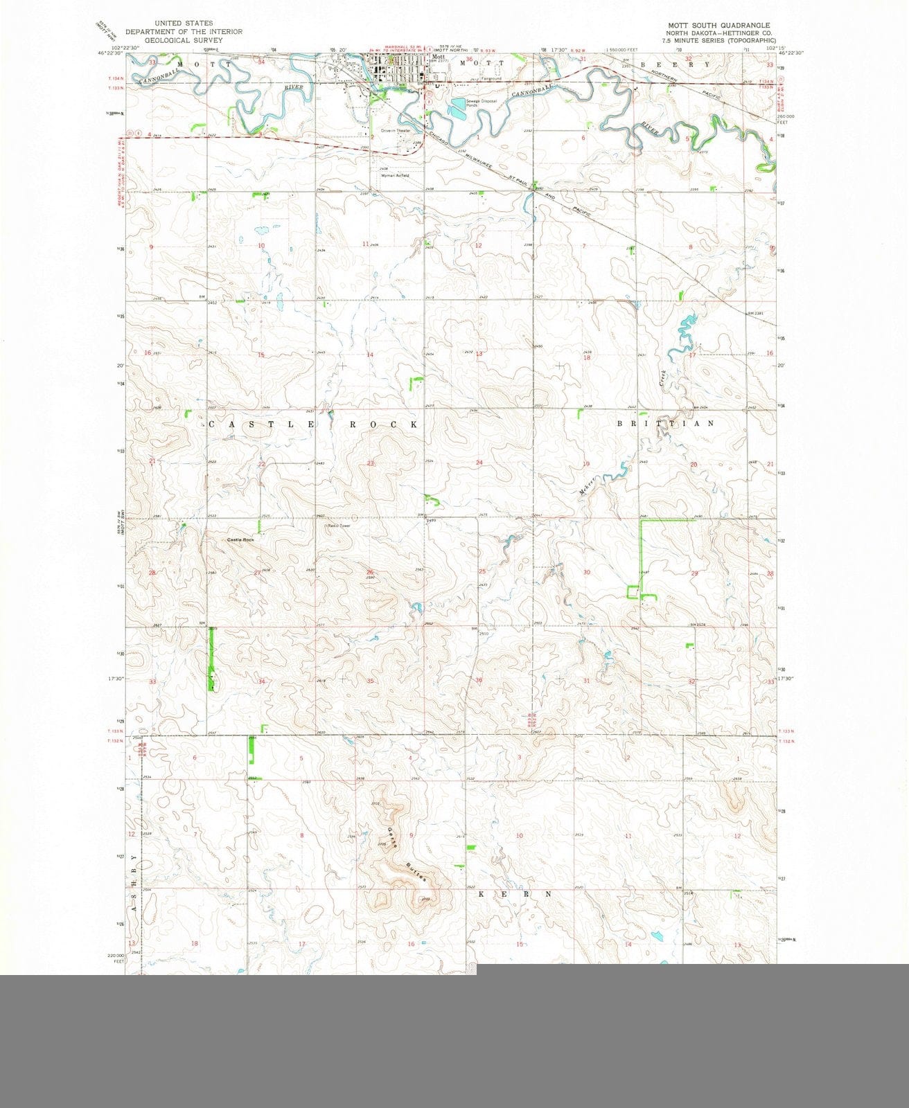 1966 Mott South, ND - North Dakota - USGS Topographic Map